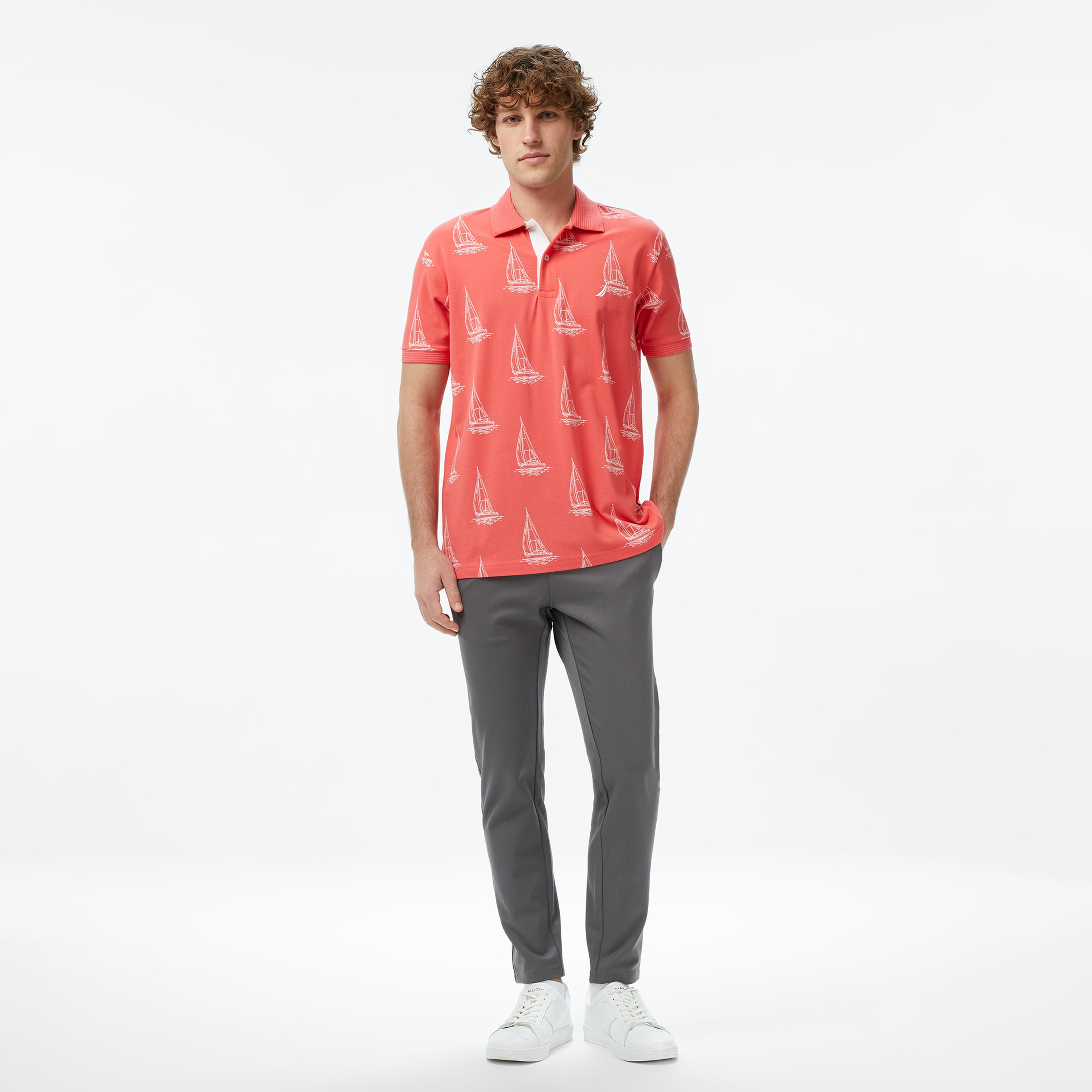 Nautica Erkek Kırmızı Classic Fit Kısa Kollu Desenli Polo Yaka T-Shirt