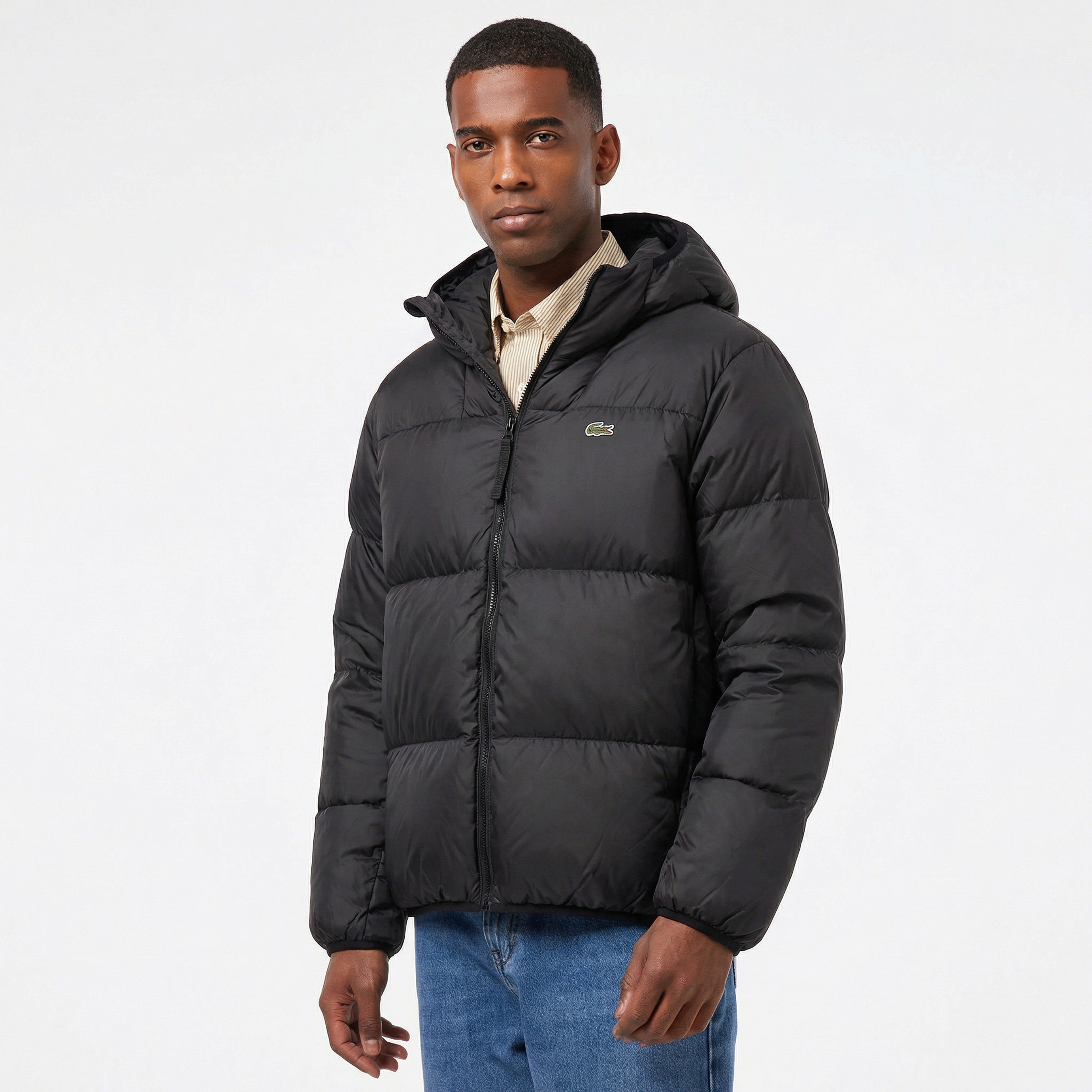 Erkek Relaxed Fit Kapüşonlu Siyah Şişme Mont