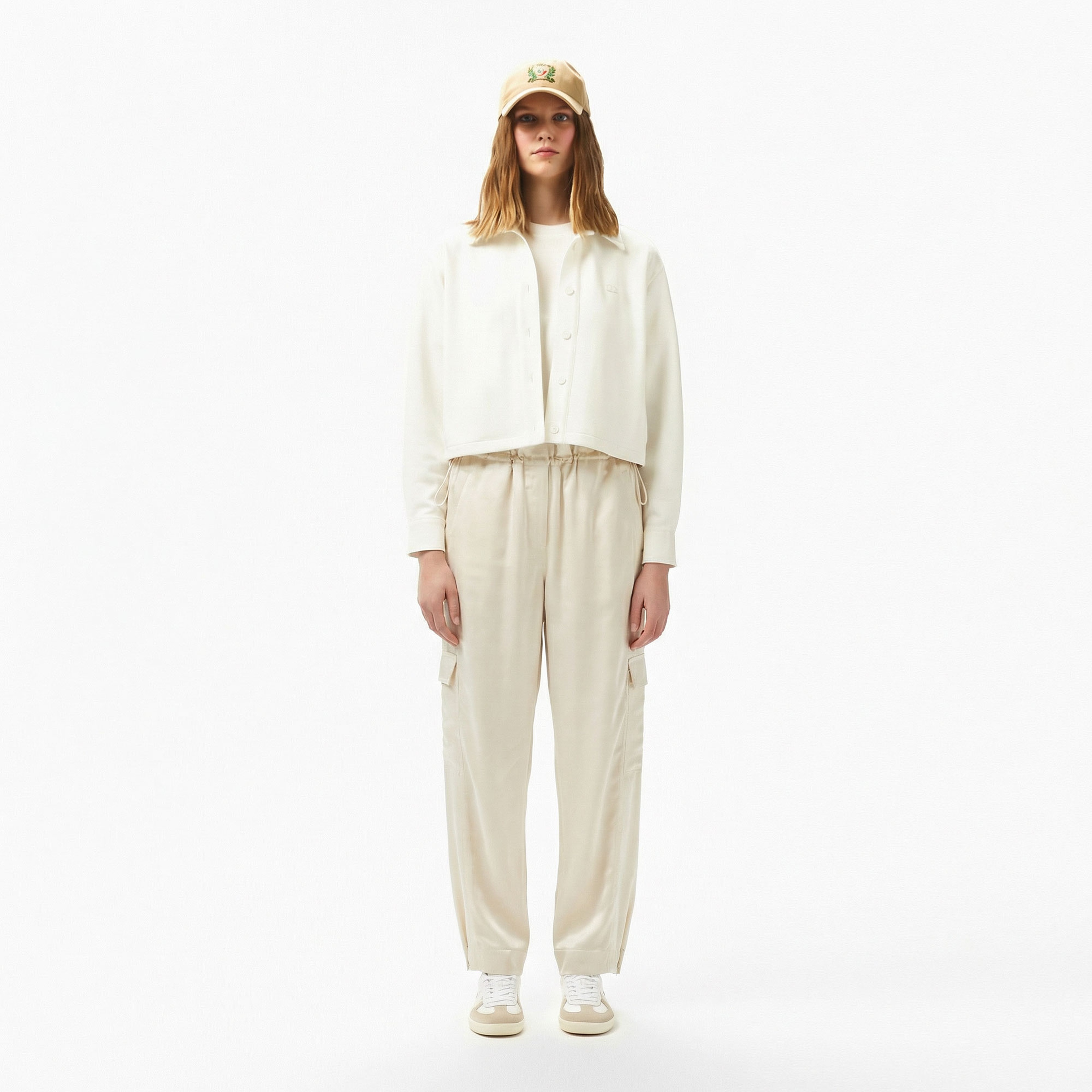 Kadın Oversize Fit Krem Kargo Pantolon