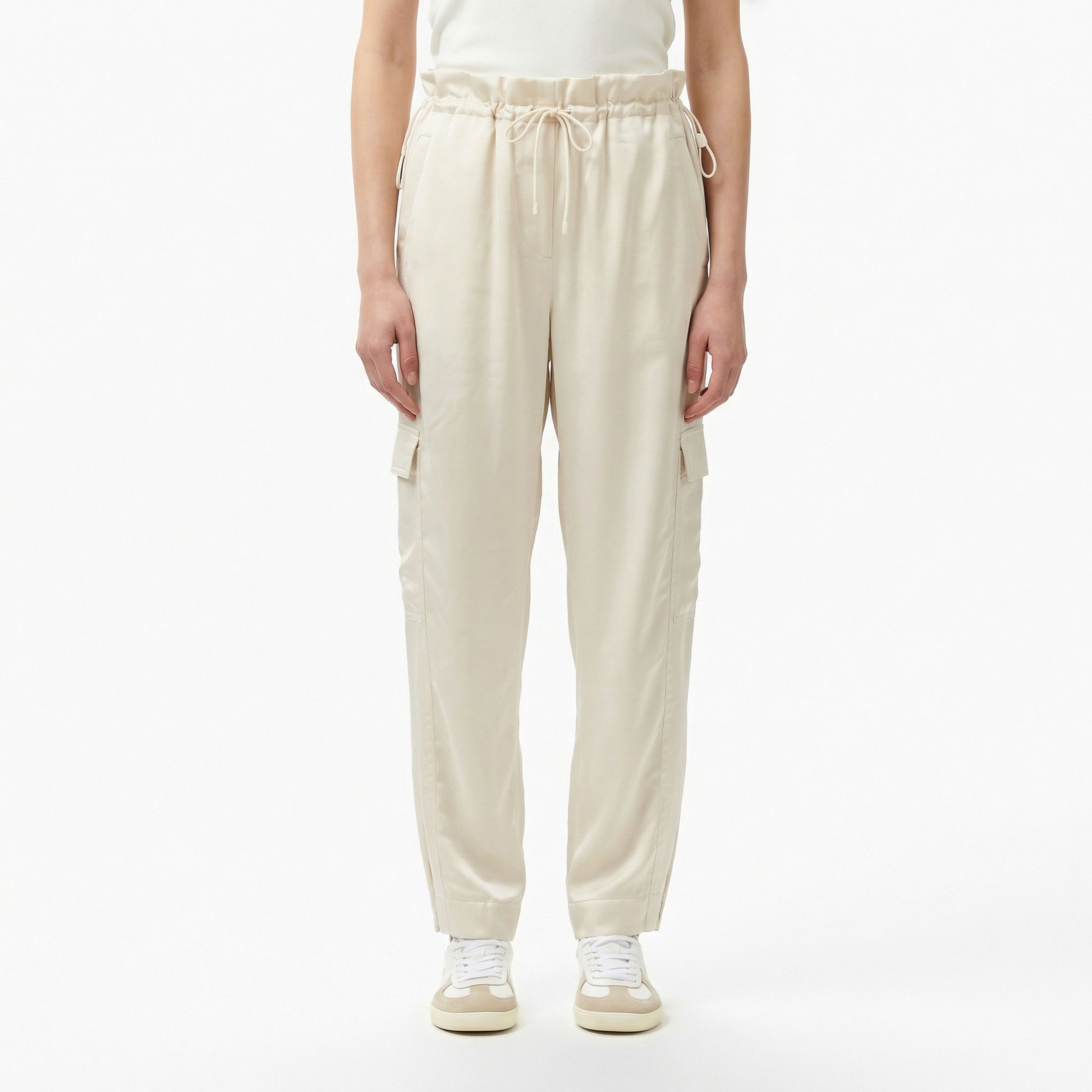 Kadın Oversize Fit Krem Kargo Pantolon