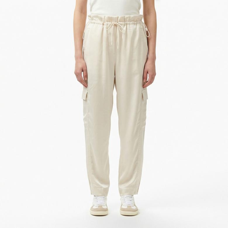 Kadın Oversize Fit Krem Kargo Pantolon
