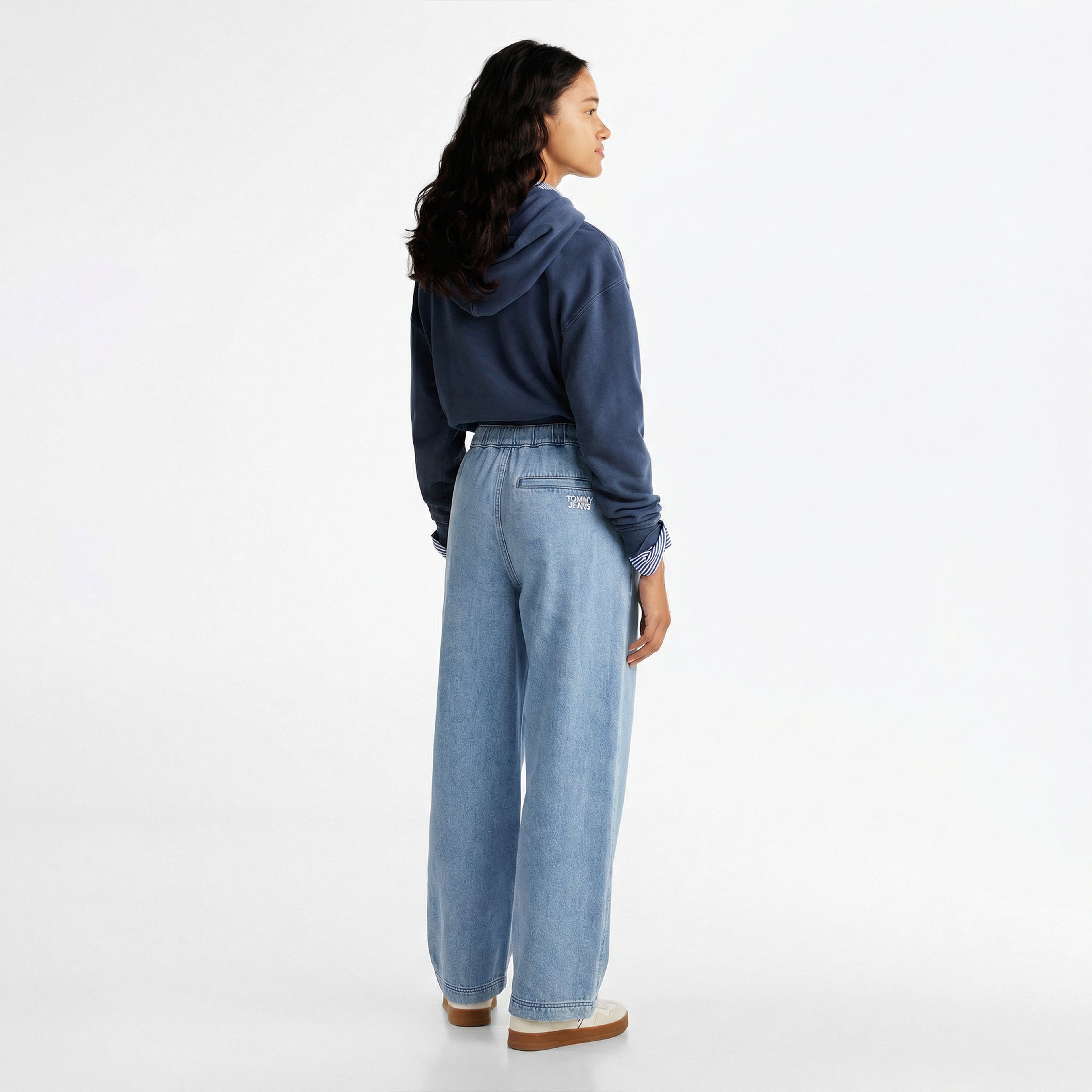 Tommy Hilfiger Twill Denim Long Palazzo Kadın Mavi Pantolon