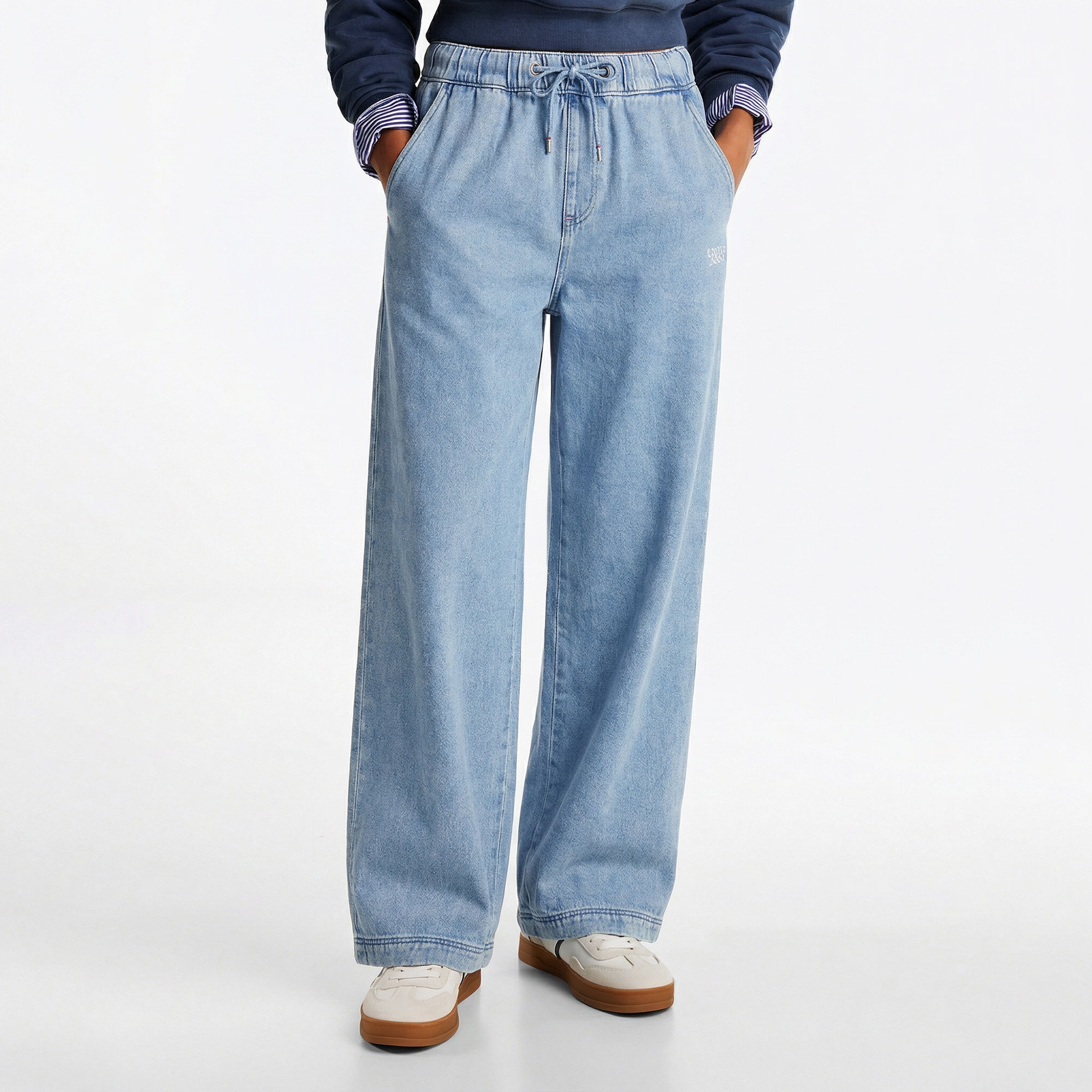 Tommy Hilfiger Twill Denim Long Palazzo Kadın Mavi Pantolon