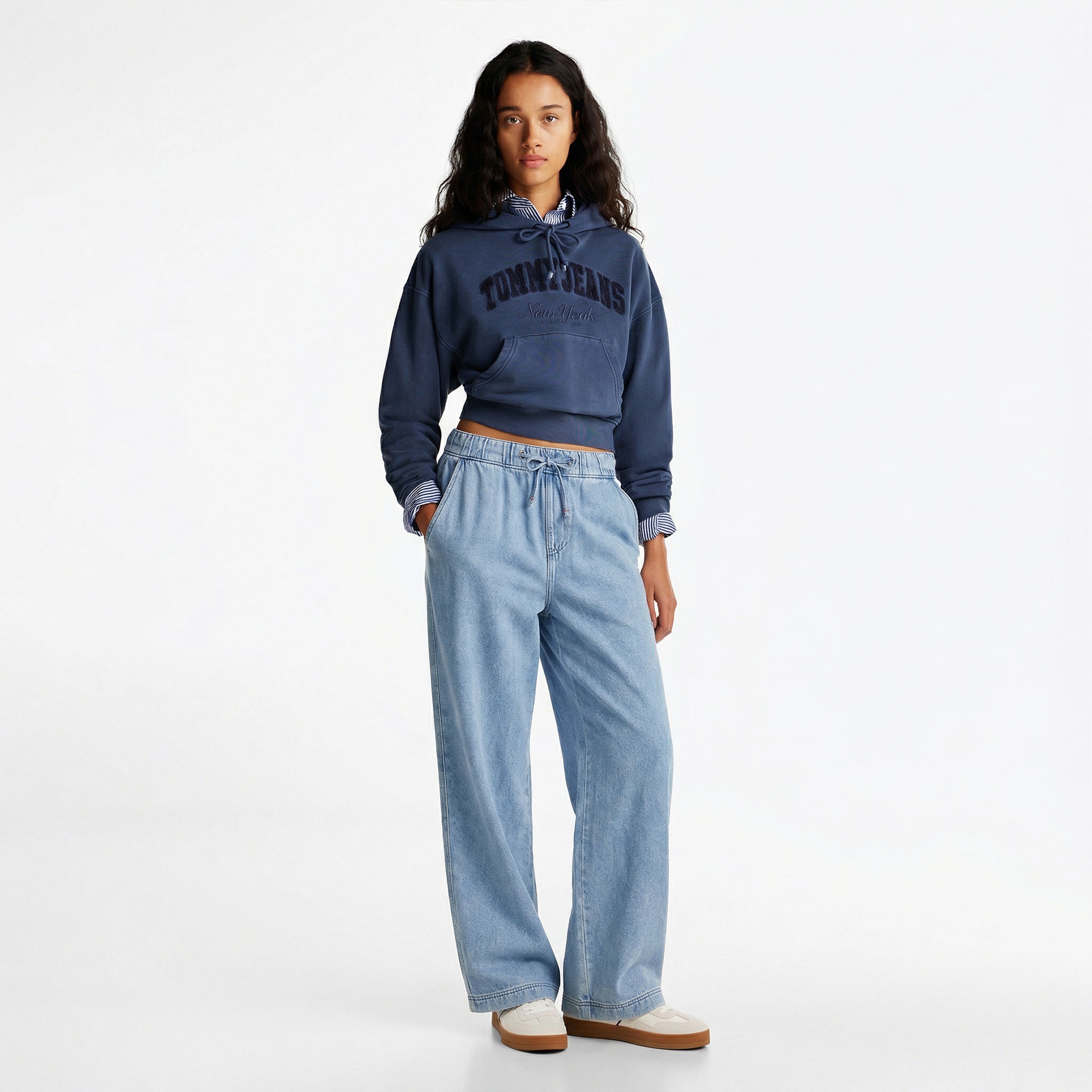 Tommy Hilfiger Twill Denim Long Palazzo Kadın Mavi Pantolon