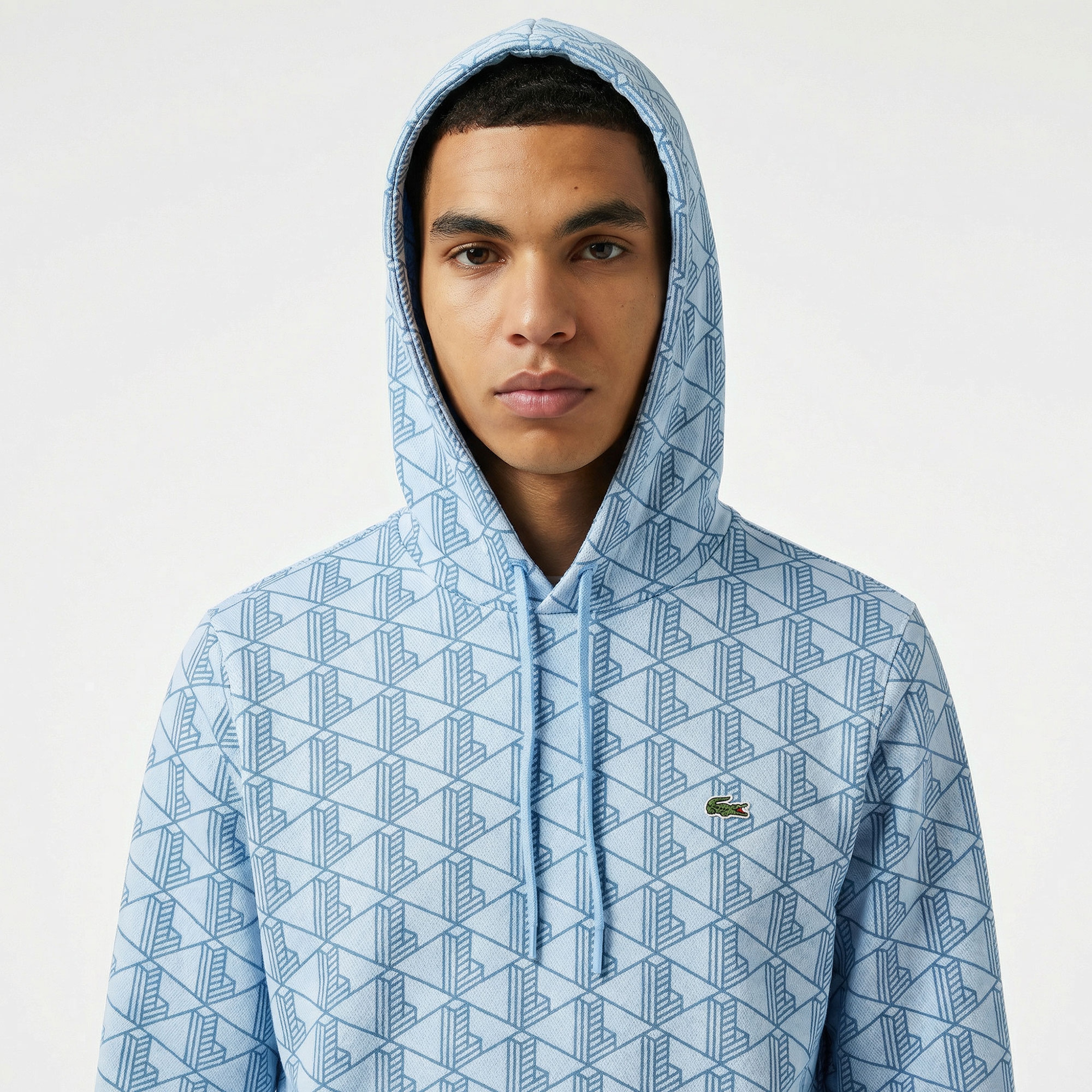 Lacoste Relaxed Fit Monogram Erkek Mavi Sweatshirt