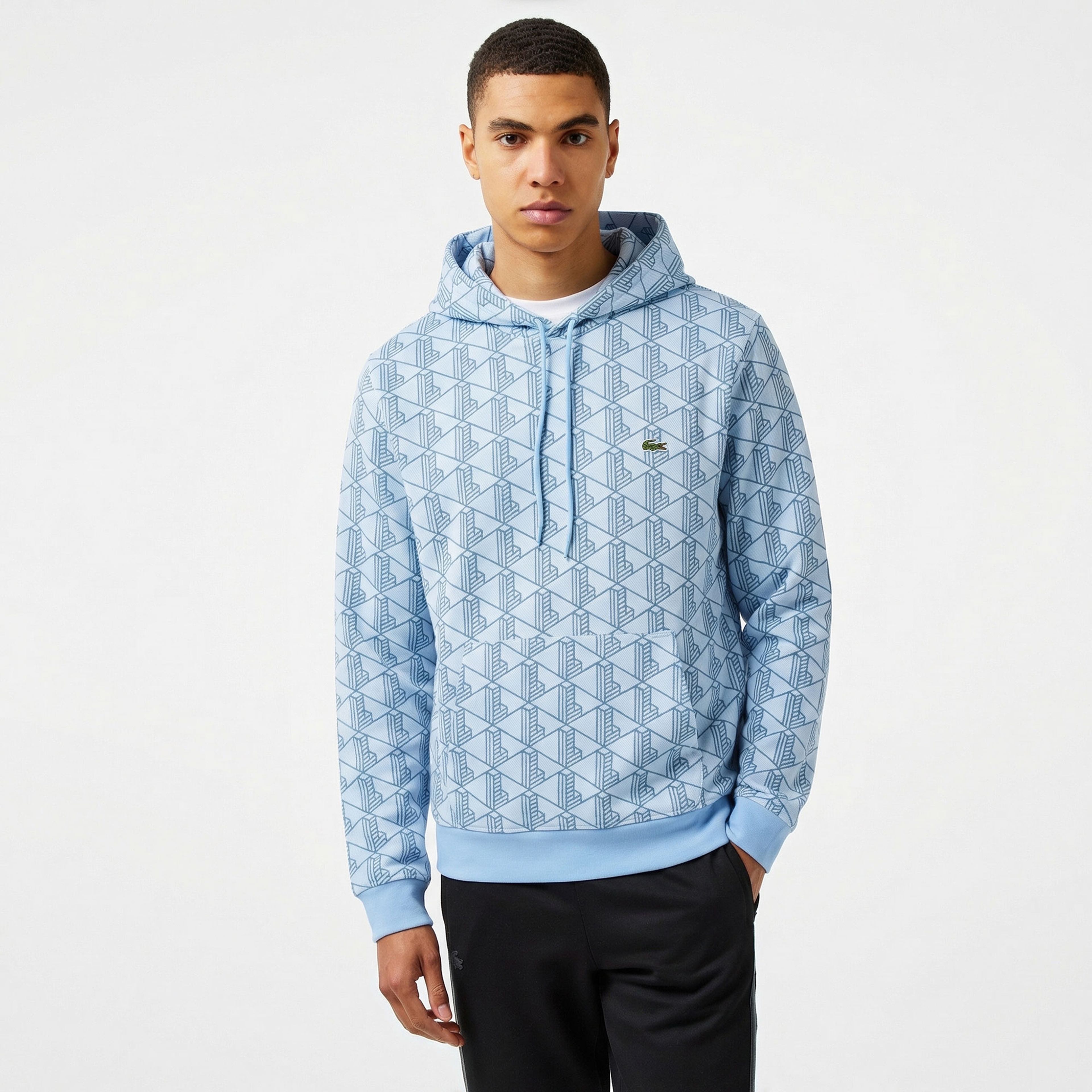 Lacoste Relaxed Fit Monogram Erkek Mavi Sweatshirt