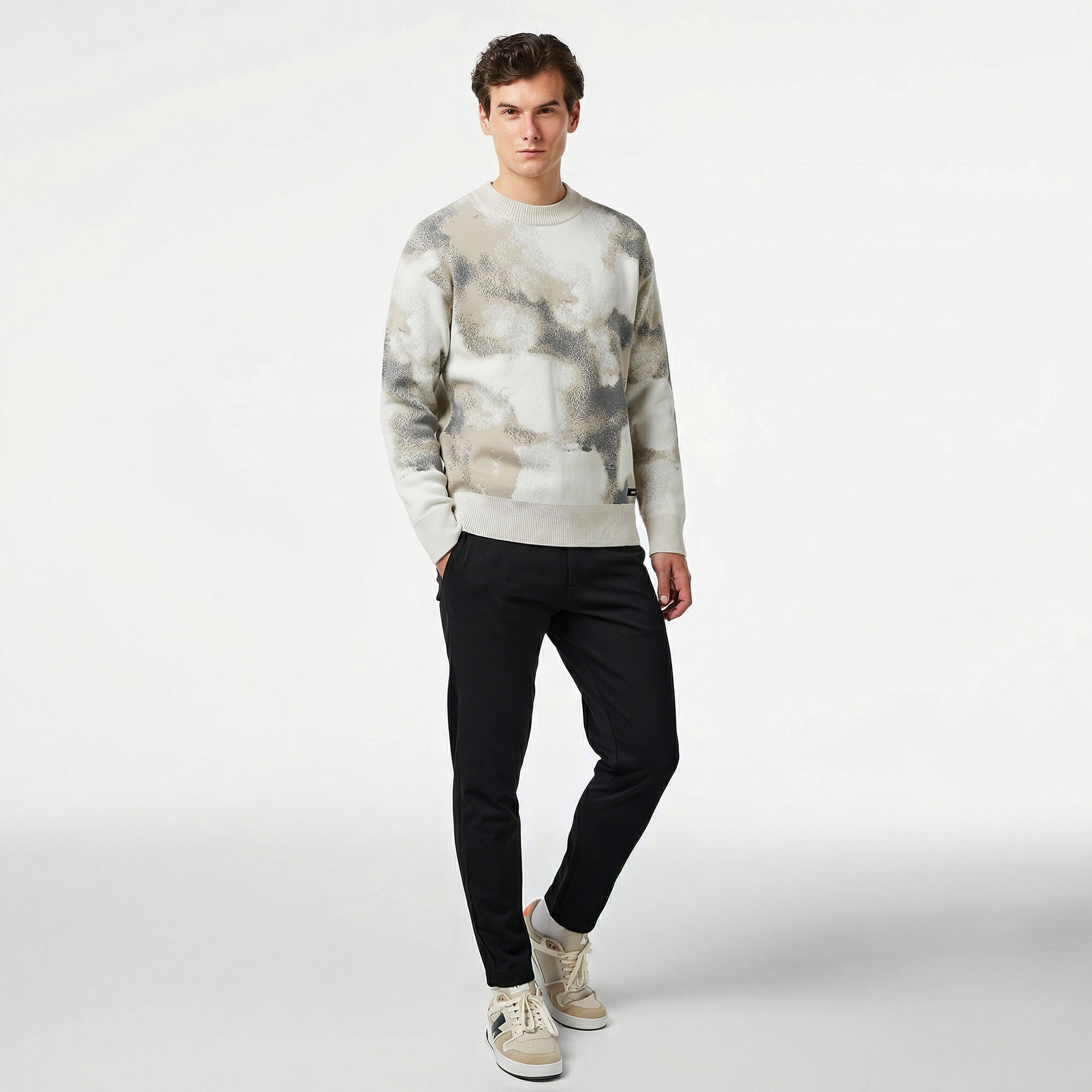 Calvin Klein All-Over-Print Erkek Bej Sweatshirt