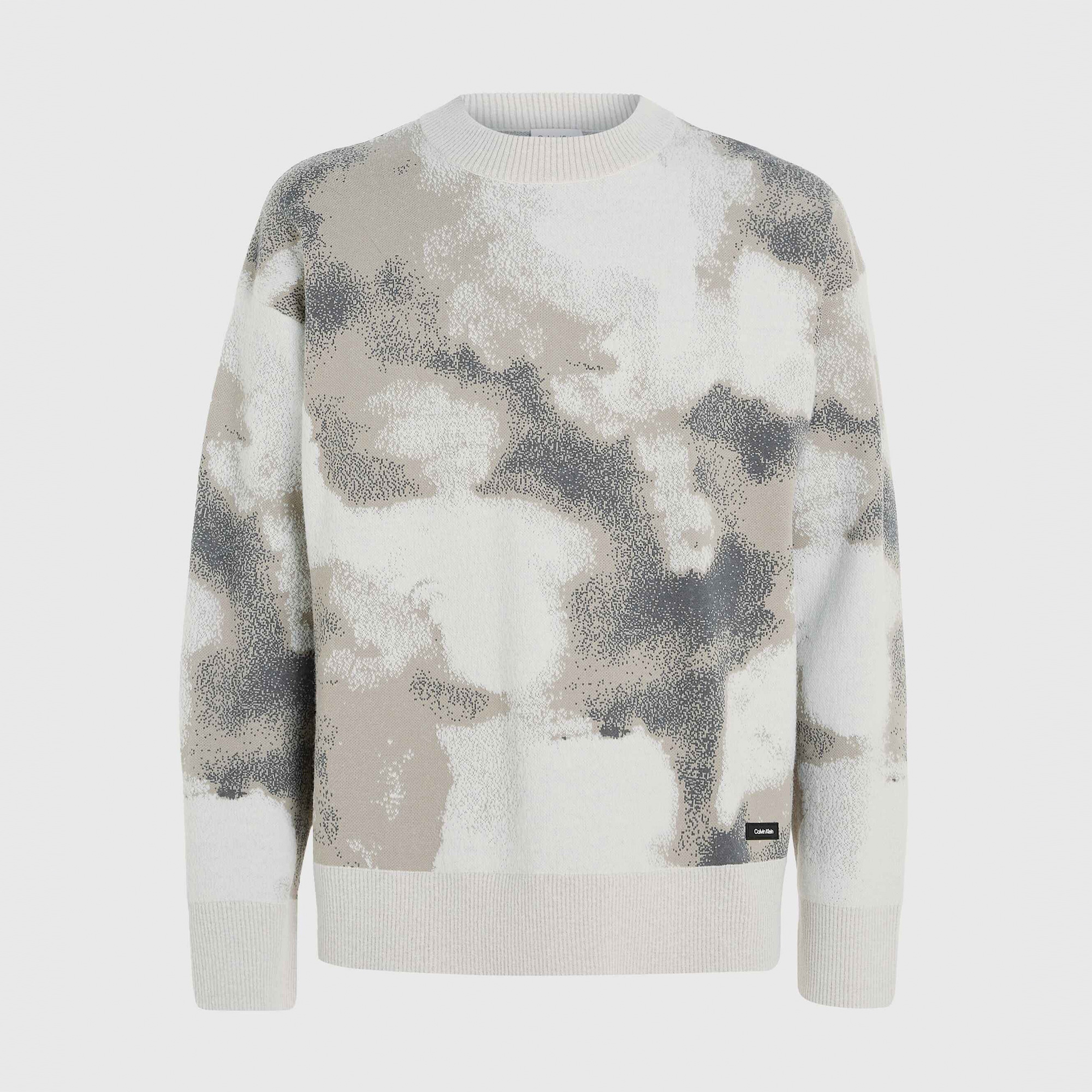 Calvin Klein All-Over-Print Erkek Bej Sweatshirt