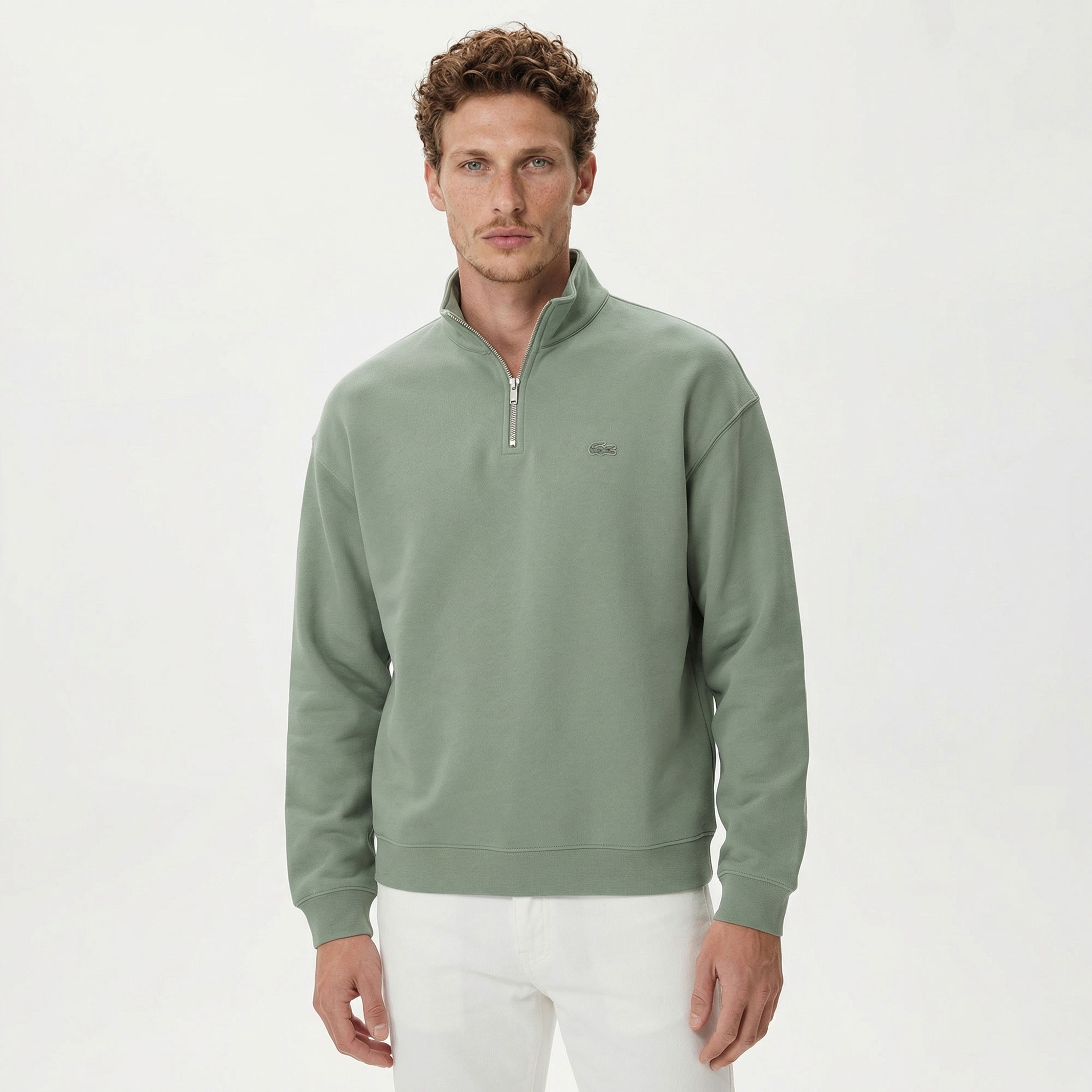 Lacoste Heavy Fleece Zipper Neck Unisex Yeşil Sweatshirt