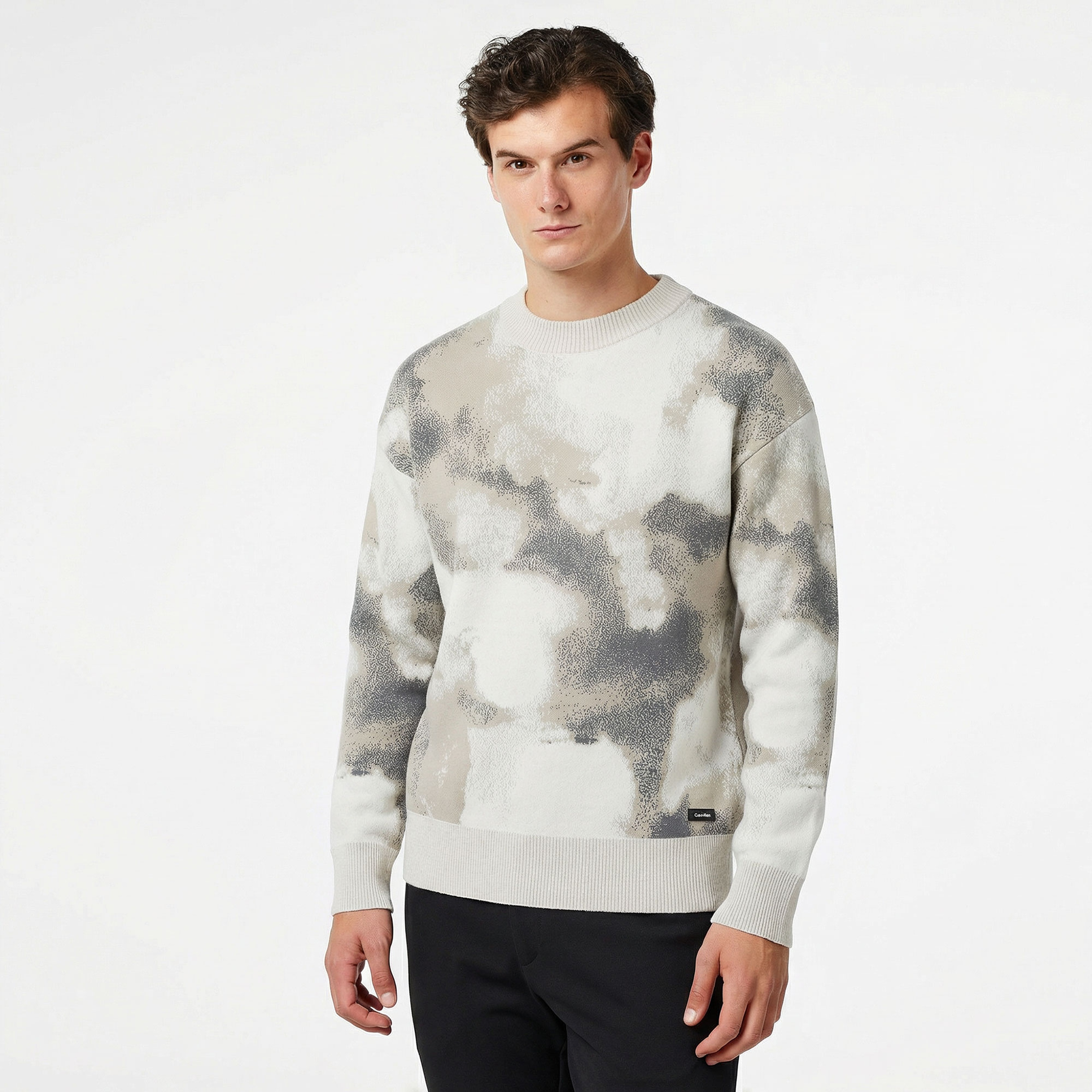 Calvin Klein All-Over-Print Erkek Bej Sweatshirt