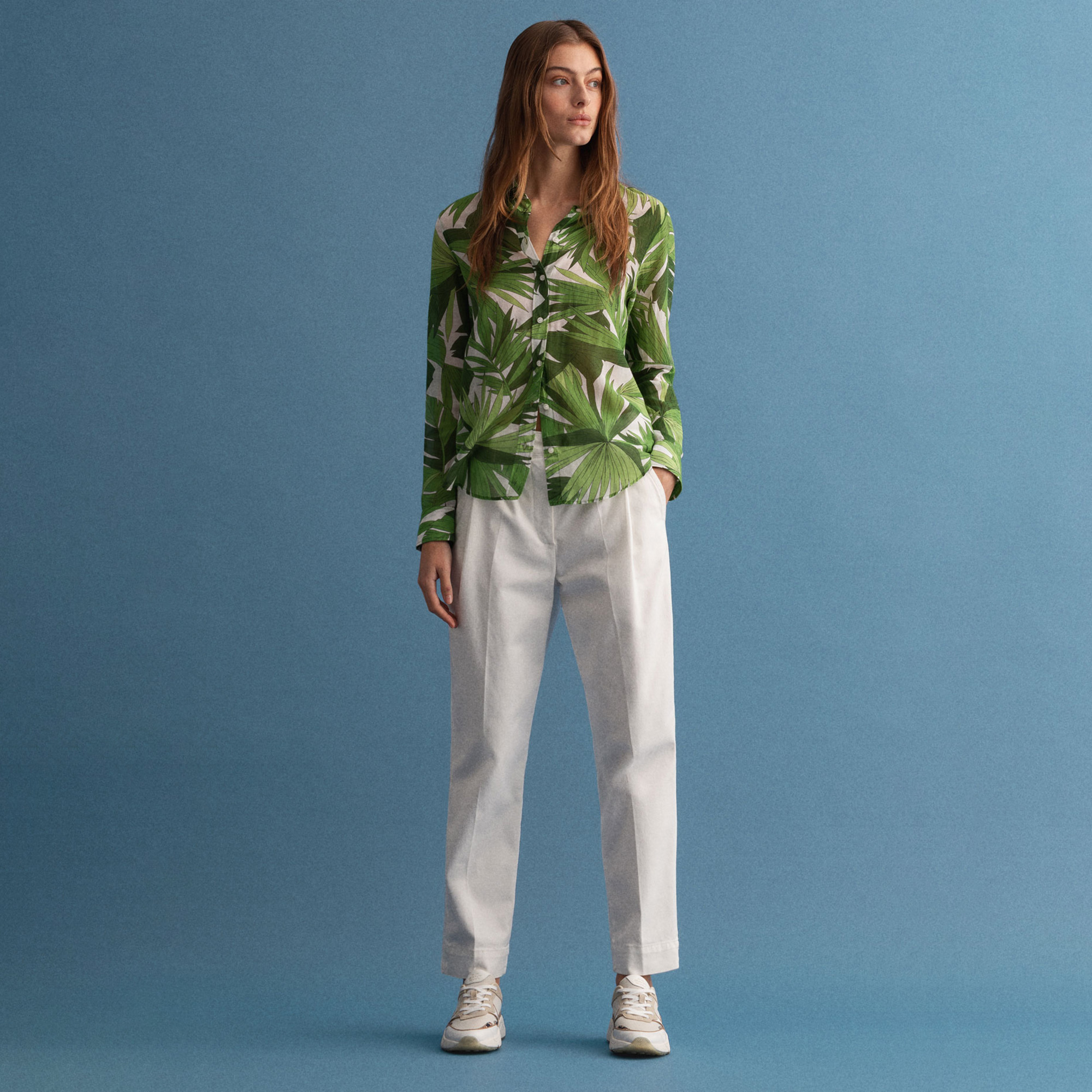 Gant Kadın Yeşil Floral Desenli İpek Gömlek