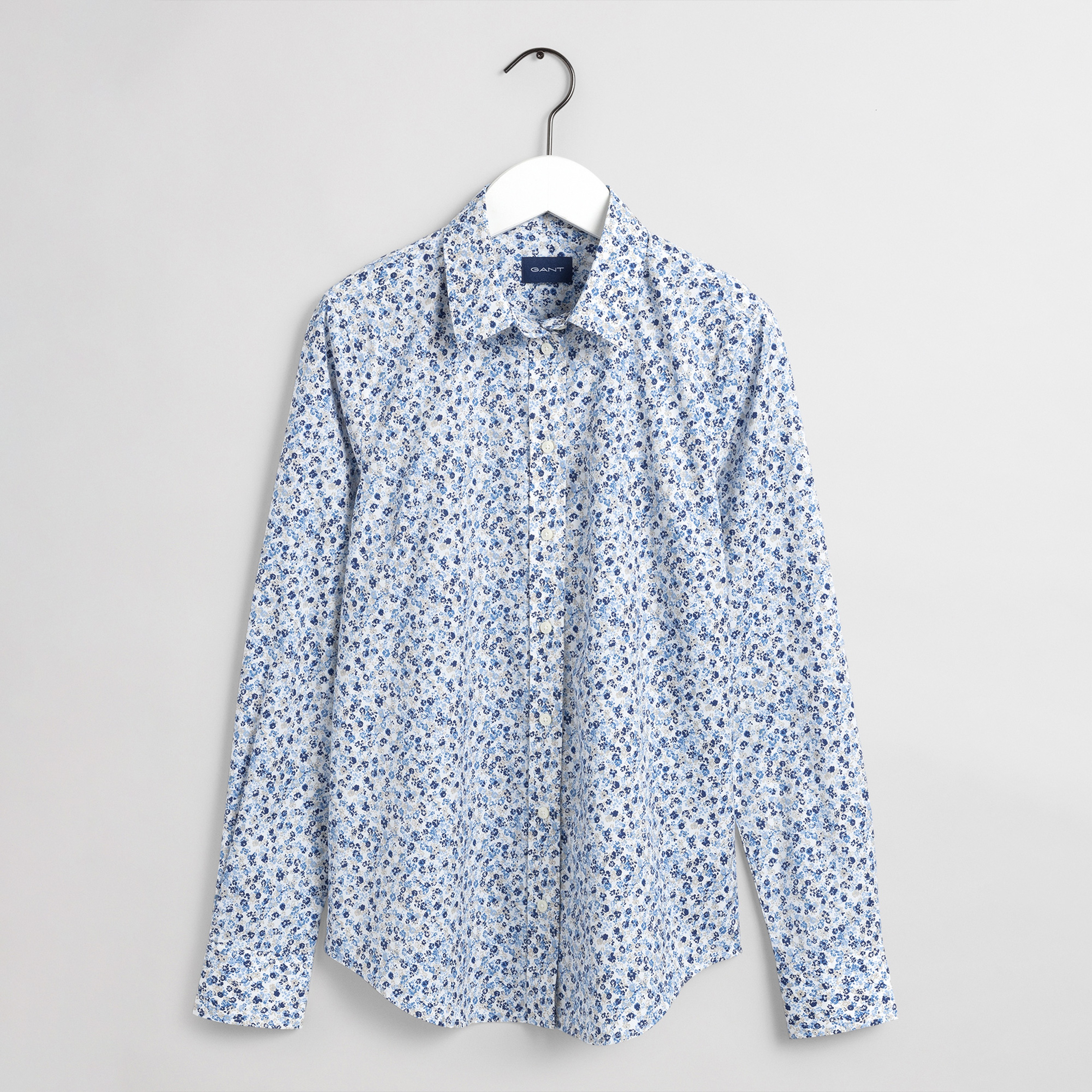 GANT Kadın Mavi Slim Fit Düğmeli Yaka Desenli Gömlek