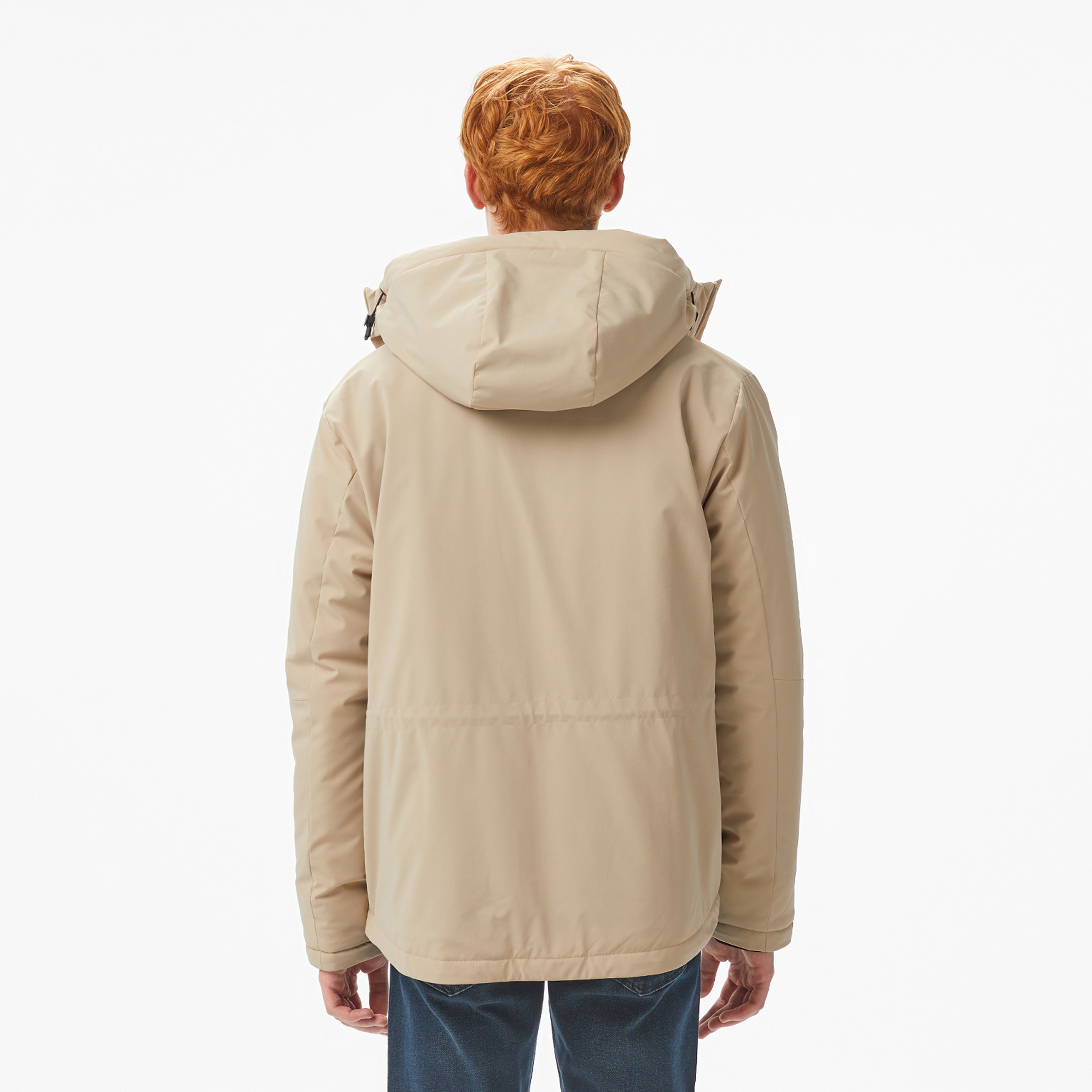 Erkek Kapüşonlu Bej Mont