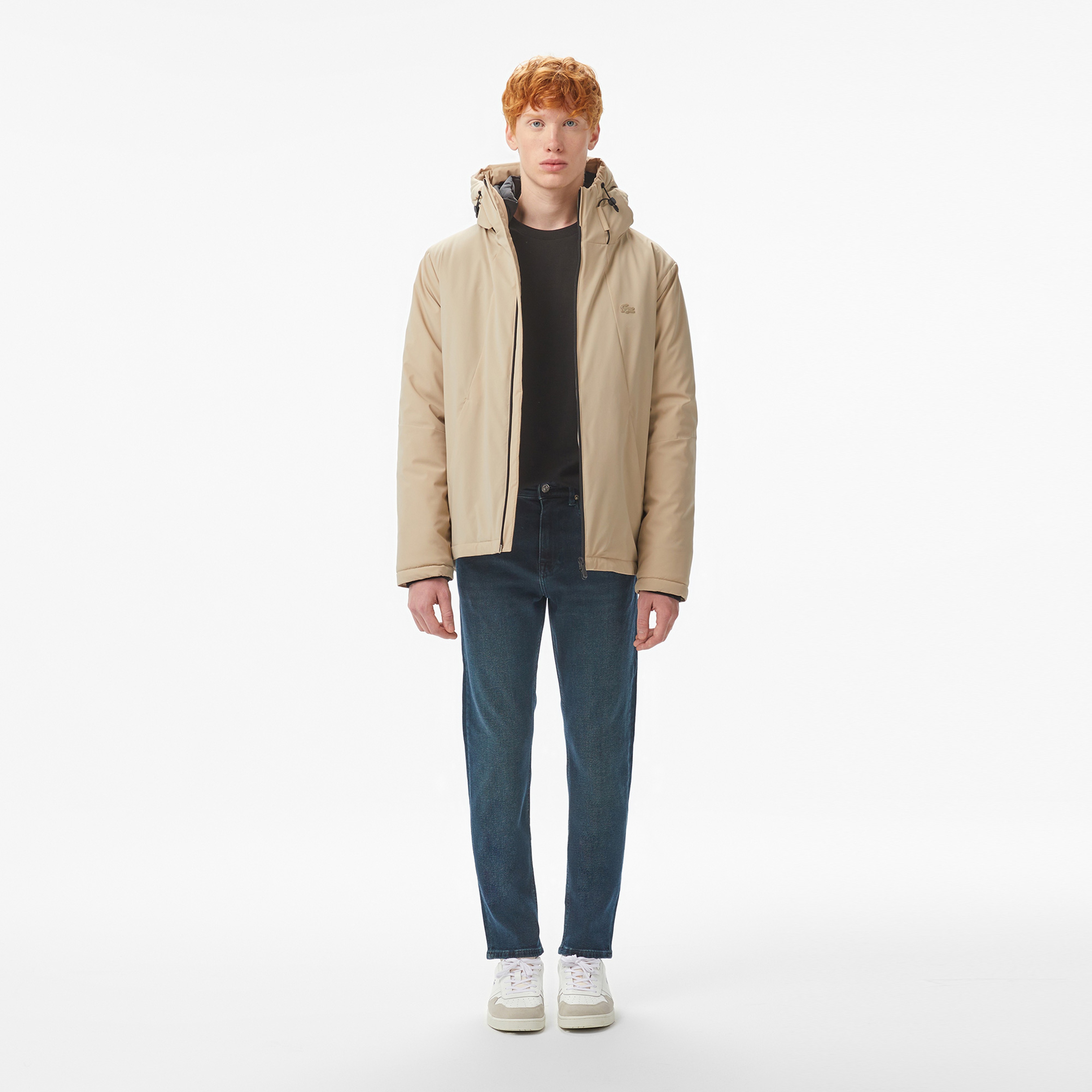 Erkek Kapüşonlu Bej Mont