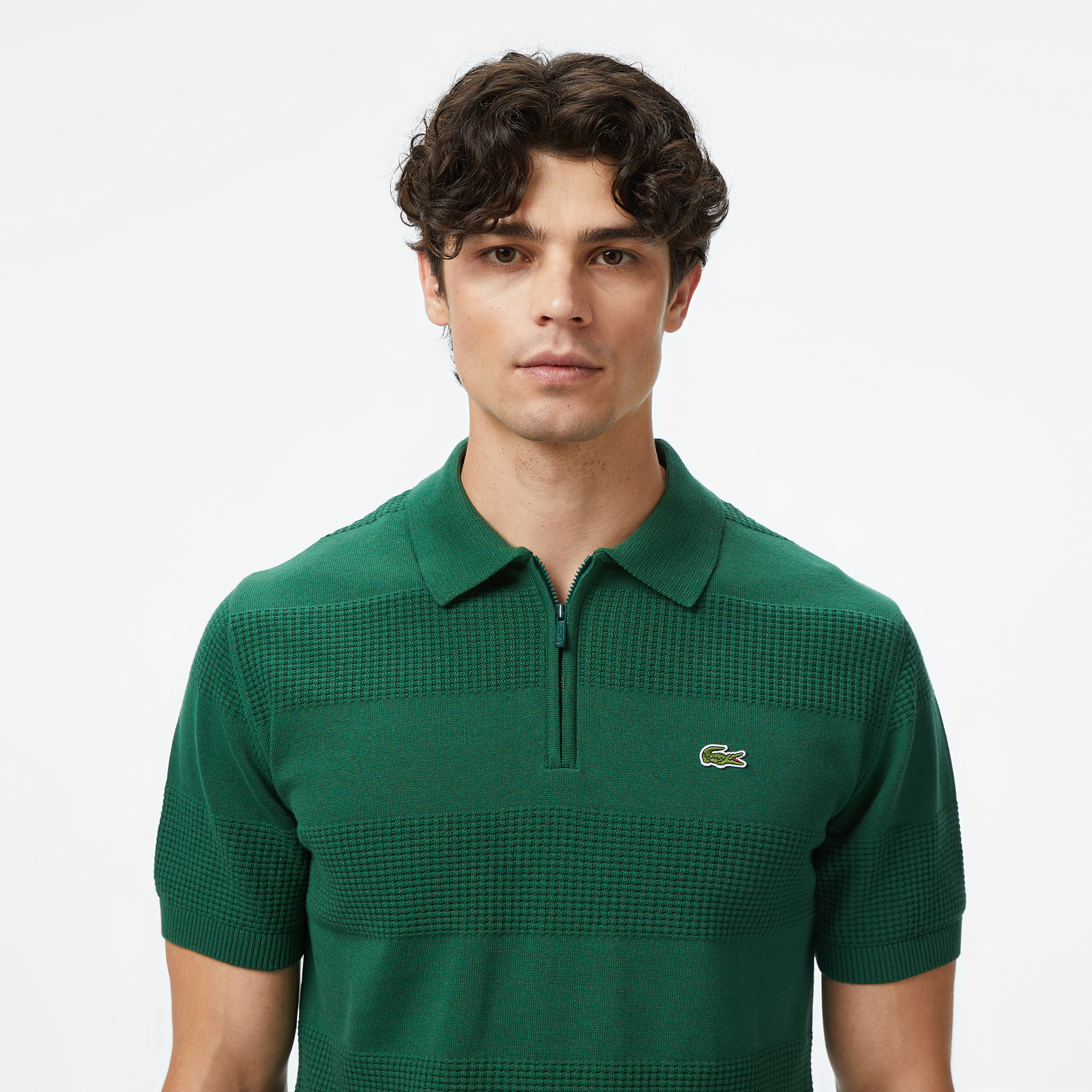 Erkek Classic Fit Kısa Kollu Polo Yaka  Desenli Yeşil Triko