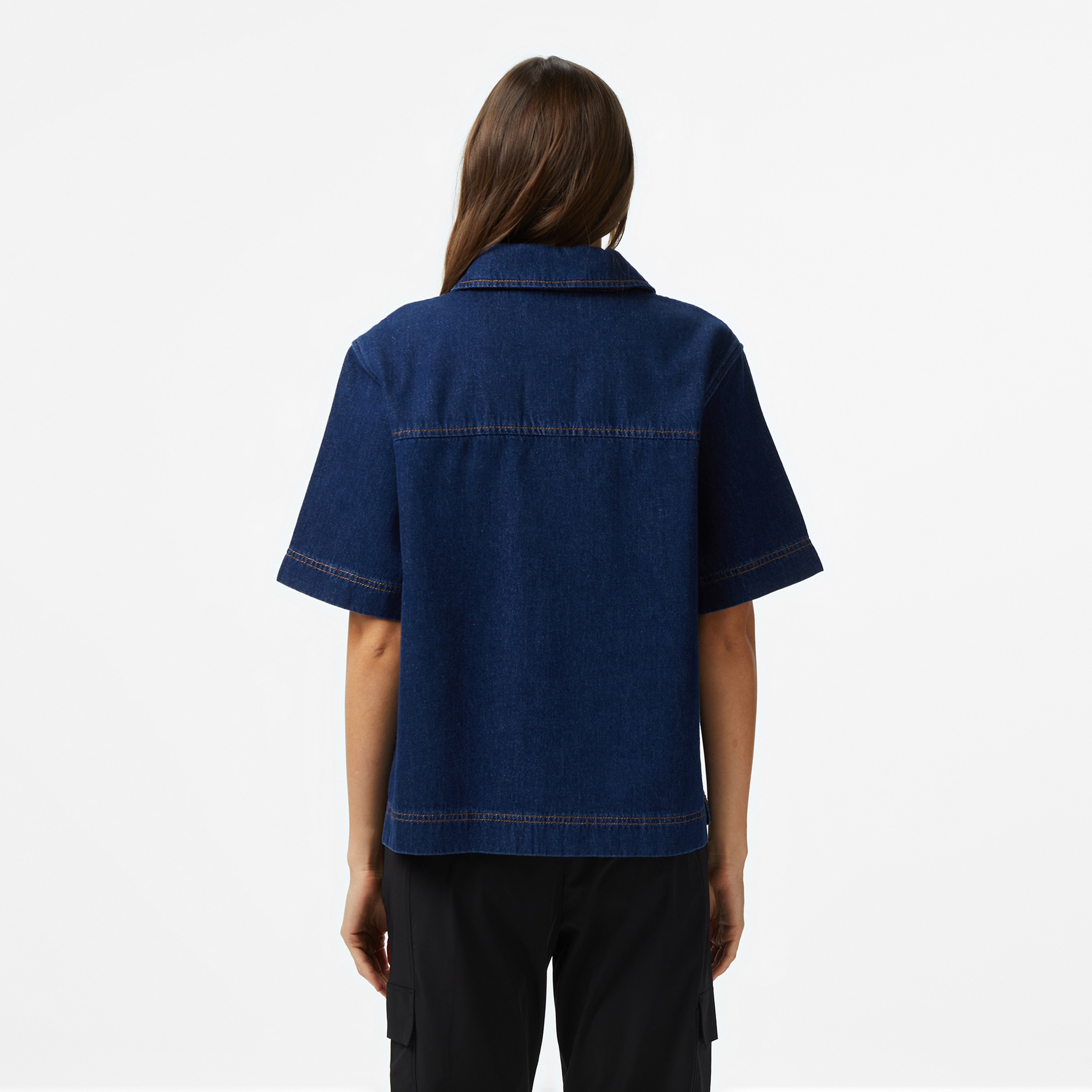 Kadın Truvakar Kollu Polo Yaka Mavi Bluz