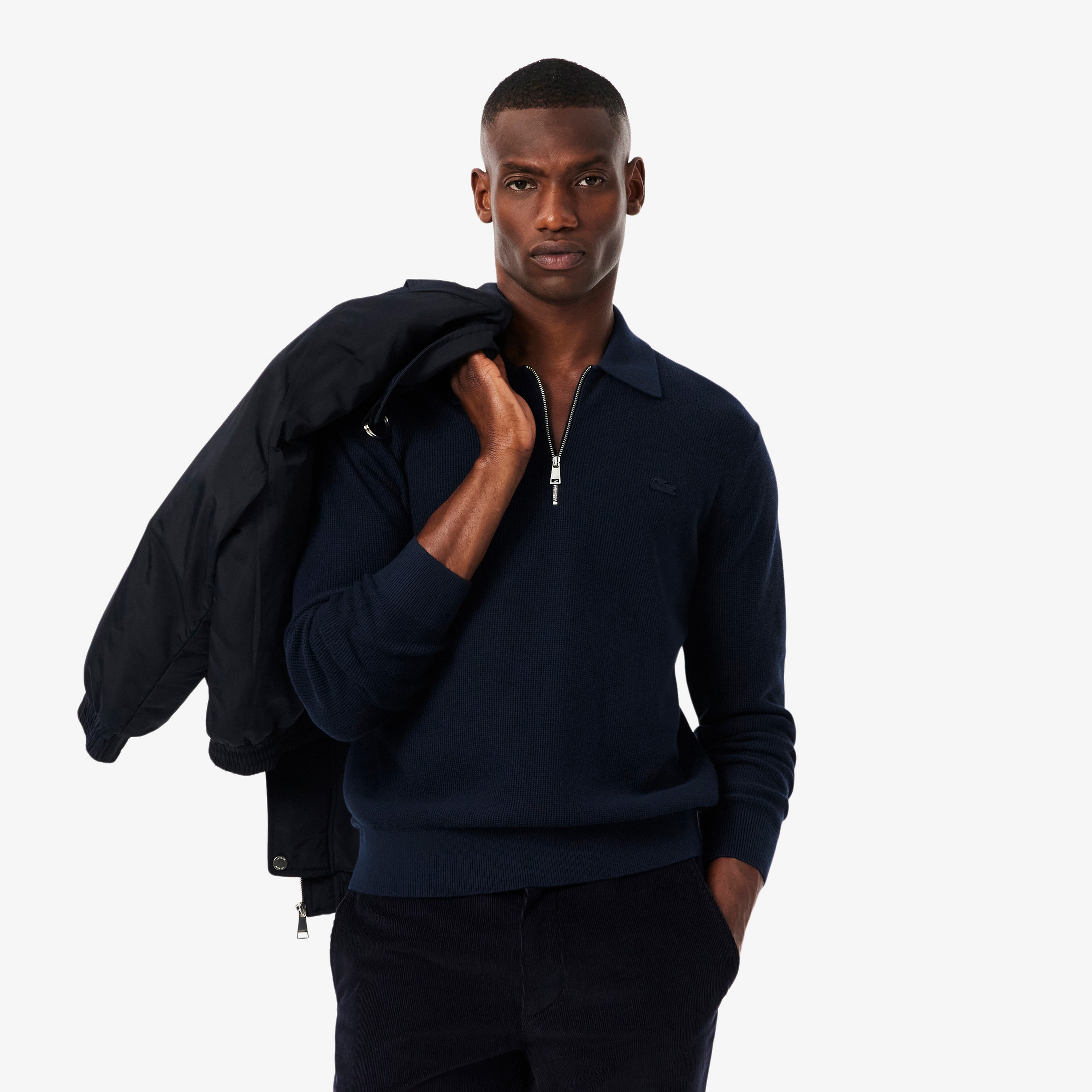 Erkek Classic Fit Yarım Fermuarlı Lacivert Kazak