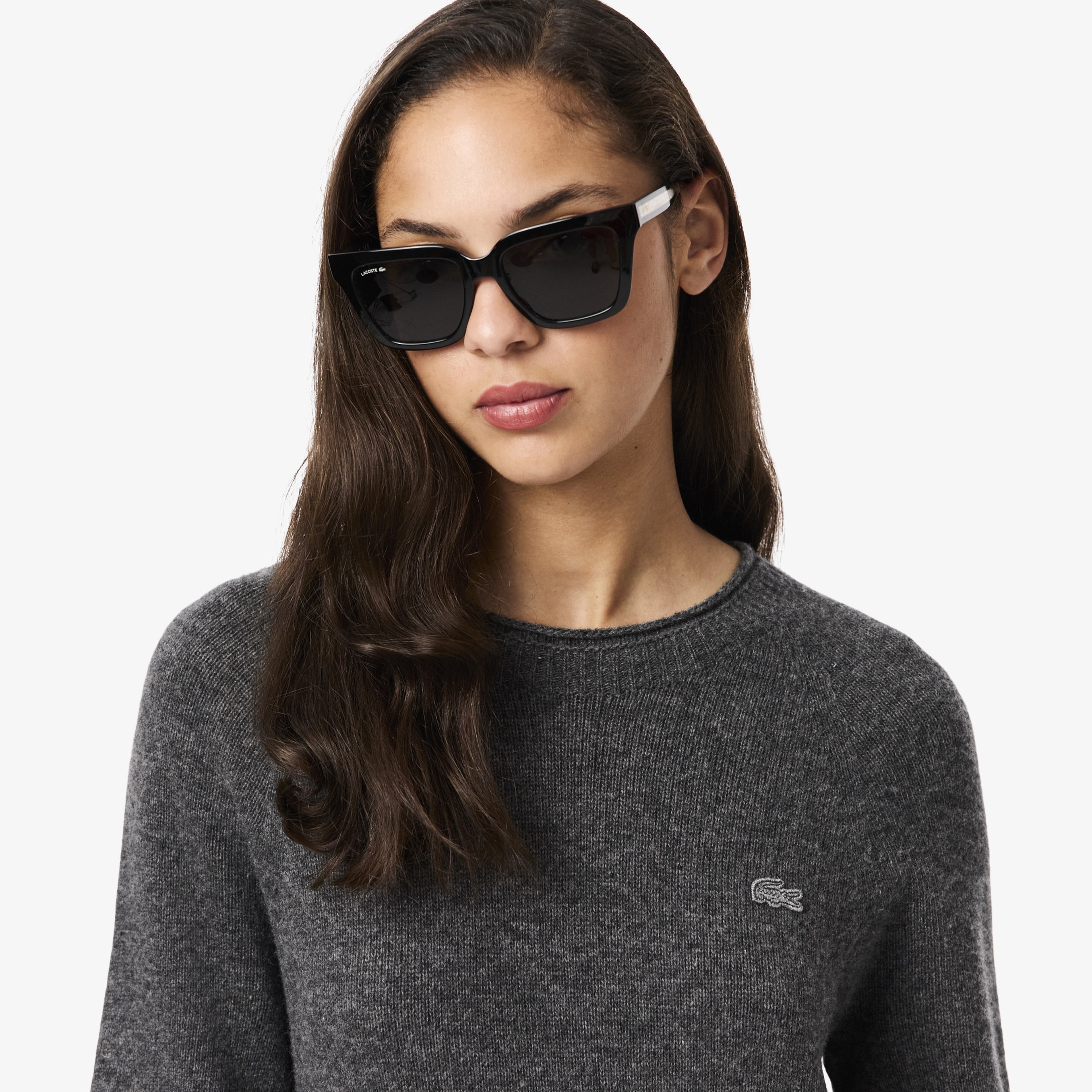 Lacoste Kadın Classic Fit Uzun Kollu Bisiklet Yaka Koyu Gri Elbise