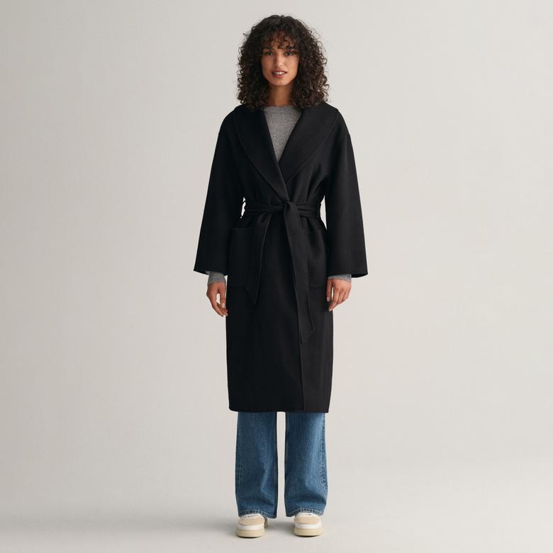 GANT Kadın Siyah Oversize Fit Klasik Yaka Kaban