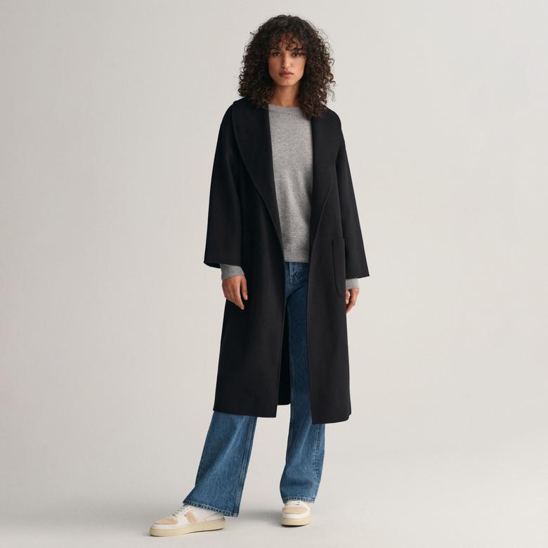 GANT Kadın Siyah Oversize Fit Klasik Yaka Kaban