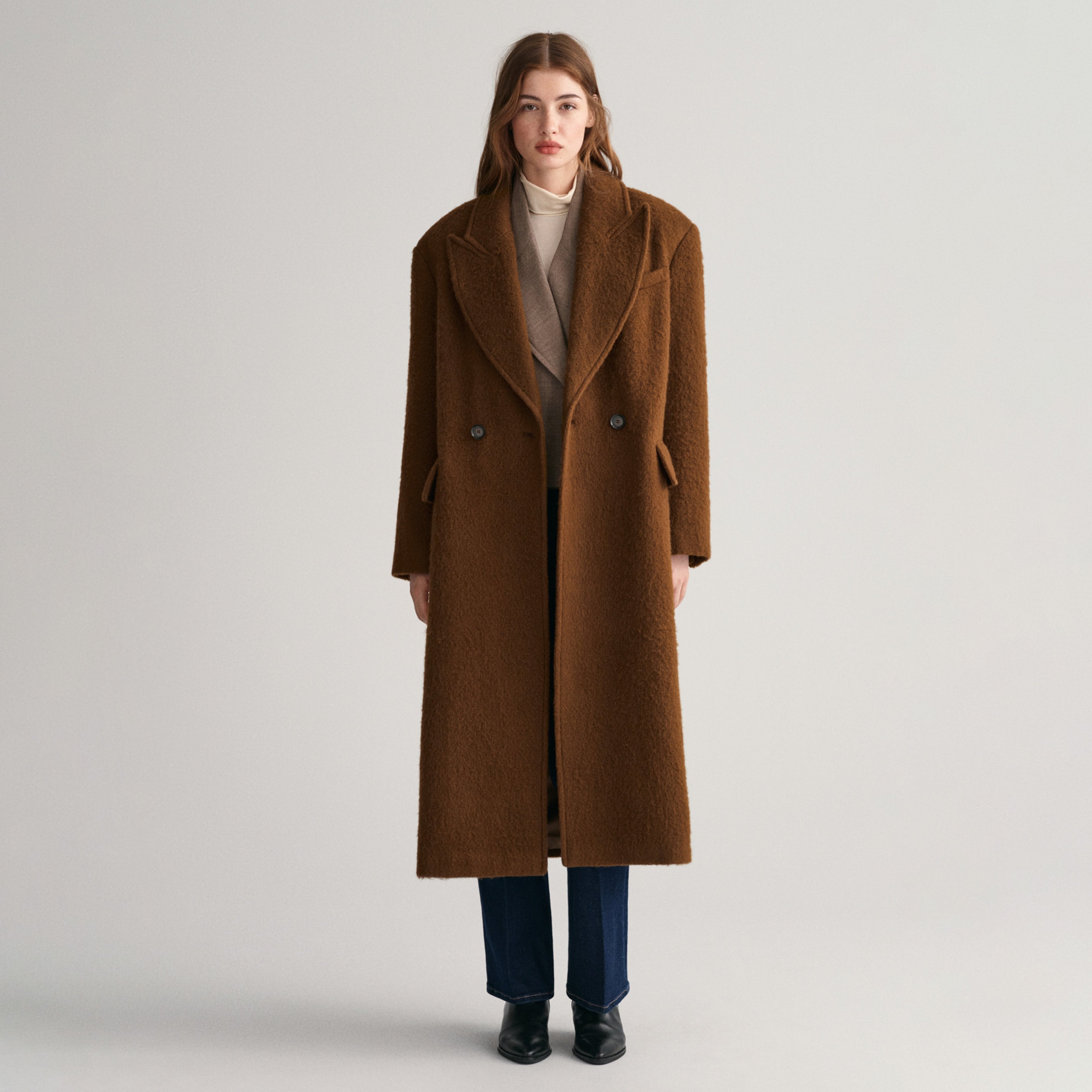 GANT Kadın Kahverengi Oversize Fit Klasik Yaka Kaban