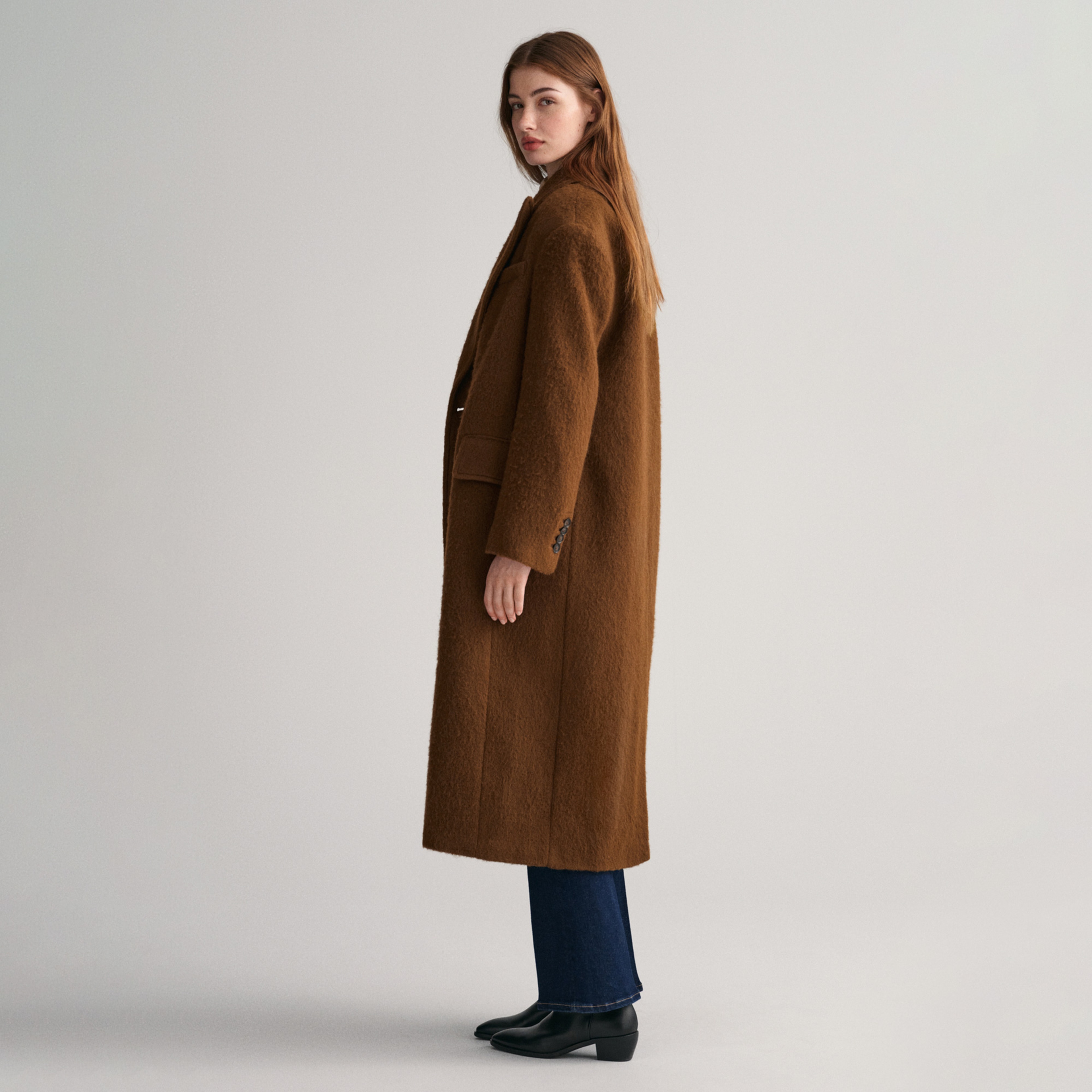 GANT Kadın Kahverengi Oversize Fit Klasik Yaka Kaban