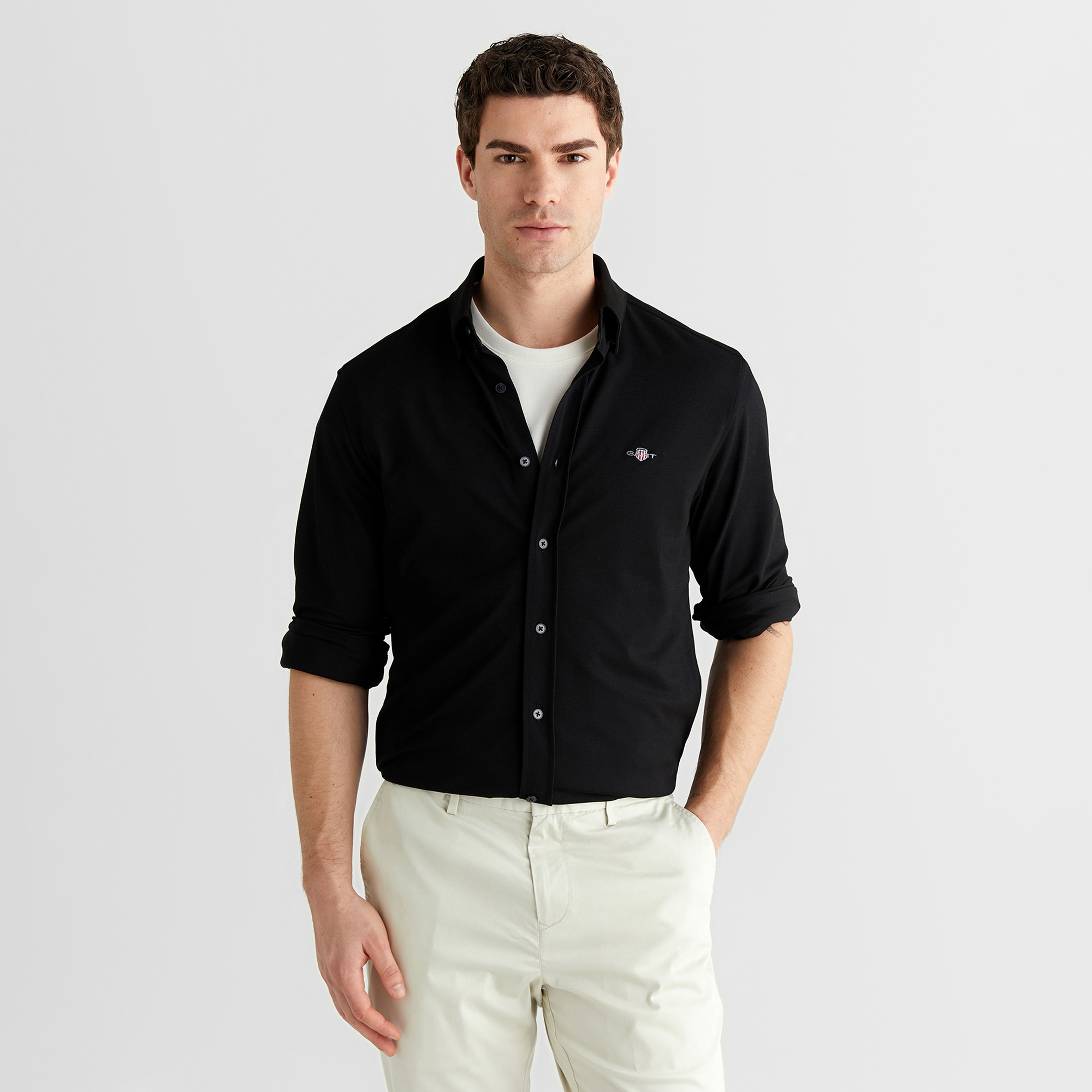 GANT Erkek Siyah Regular Fit Gömlek Yaka Gömlek