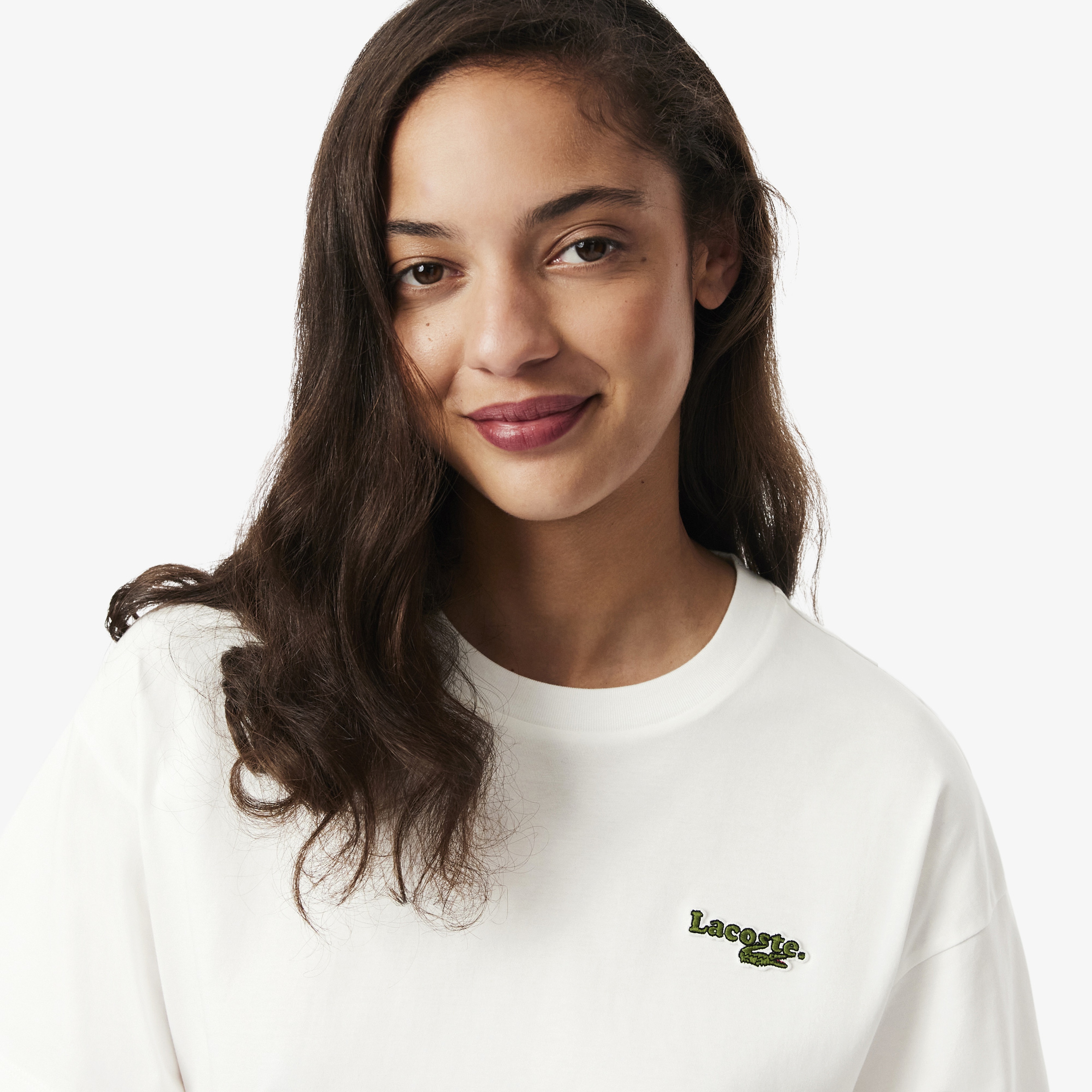 Lacoste Kadın Relaxed Fit Bisiklet Yaka Beyaz T-Shirt