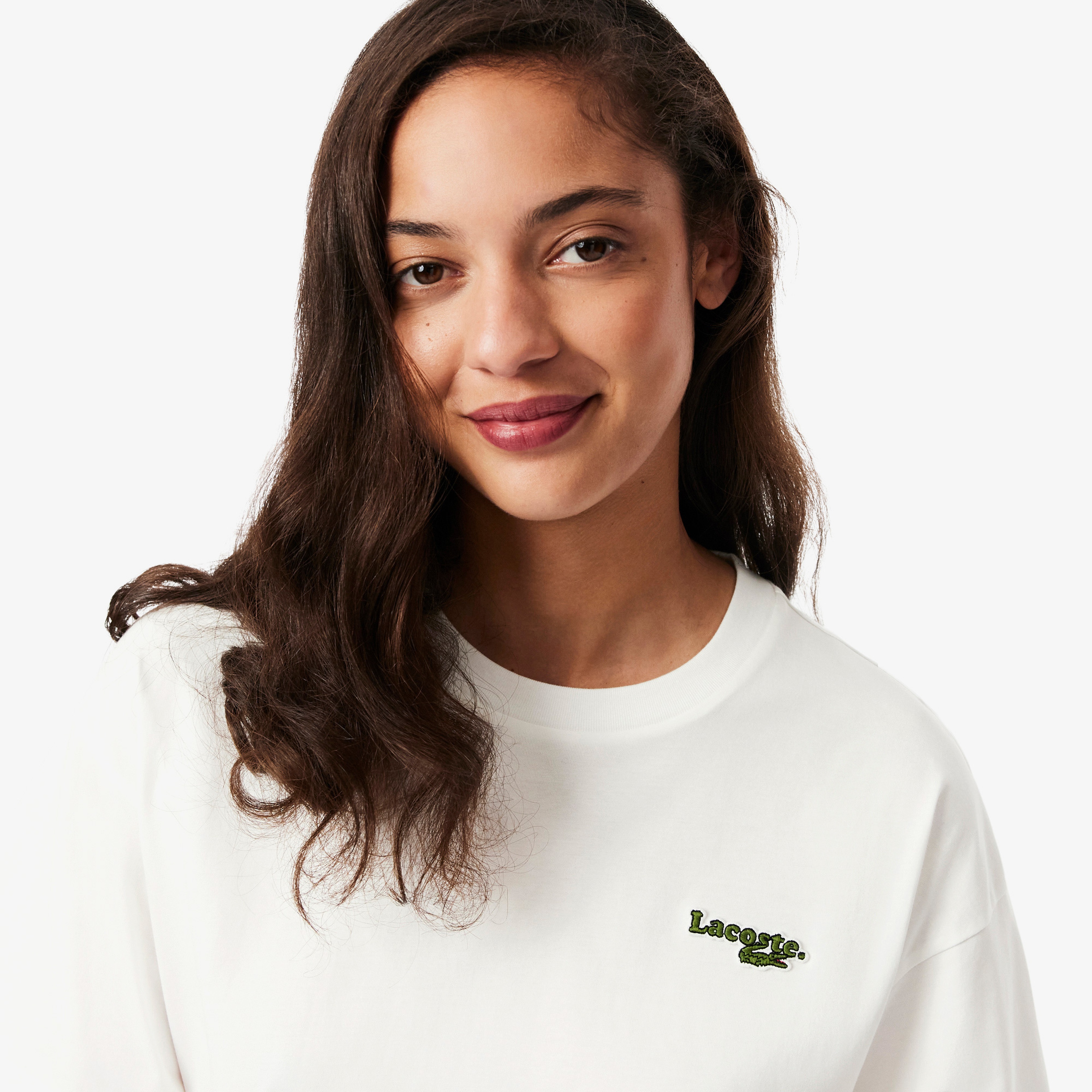 Lacoste Kadın Relaxed Fit Bisiklet Yaka Beyaz T-Shirt
