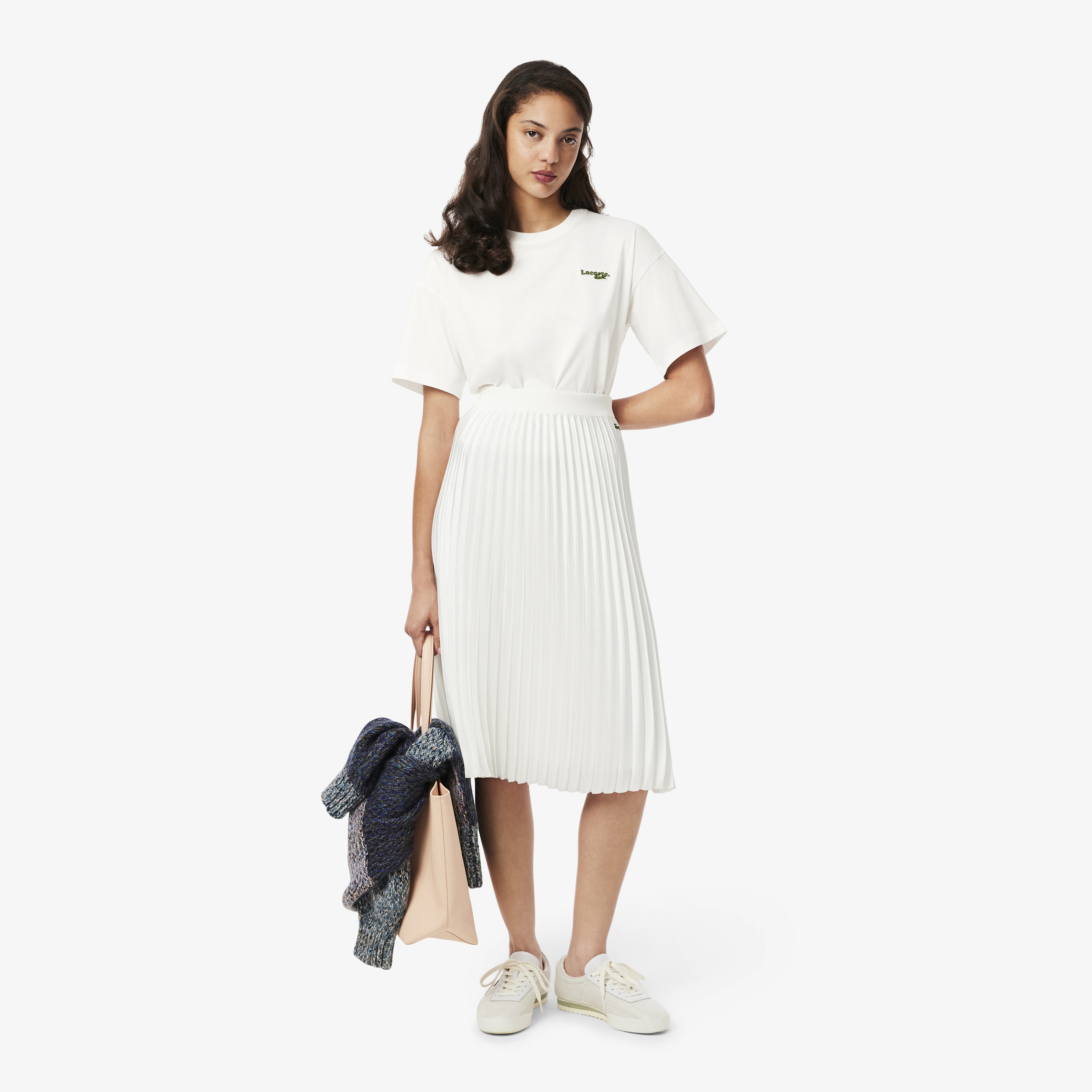 Lacoste Kadın Relaxed Fit Bisiklet Yaka Beyaz T-Shirt