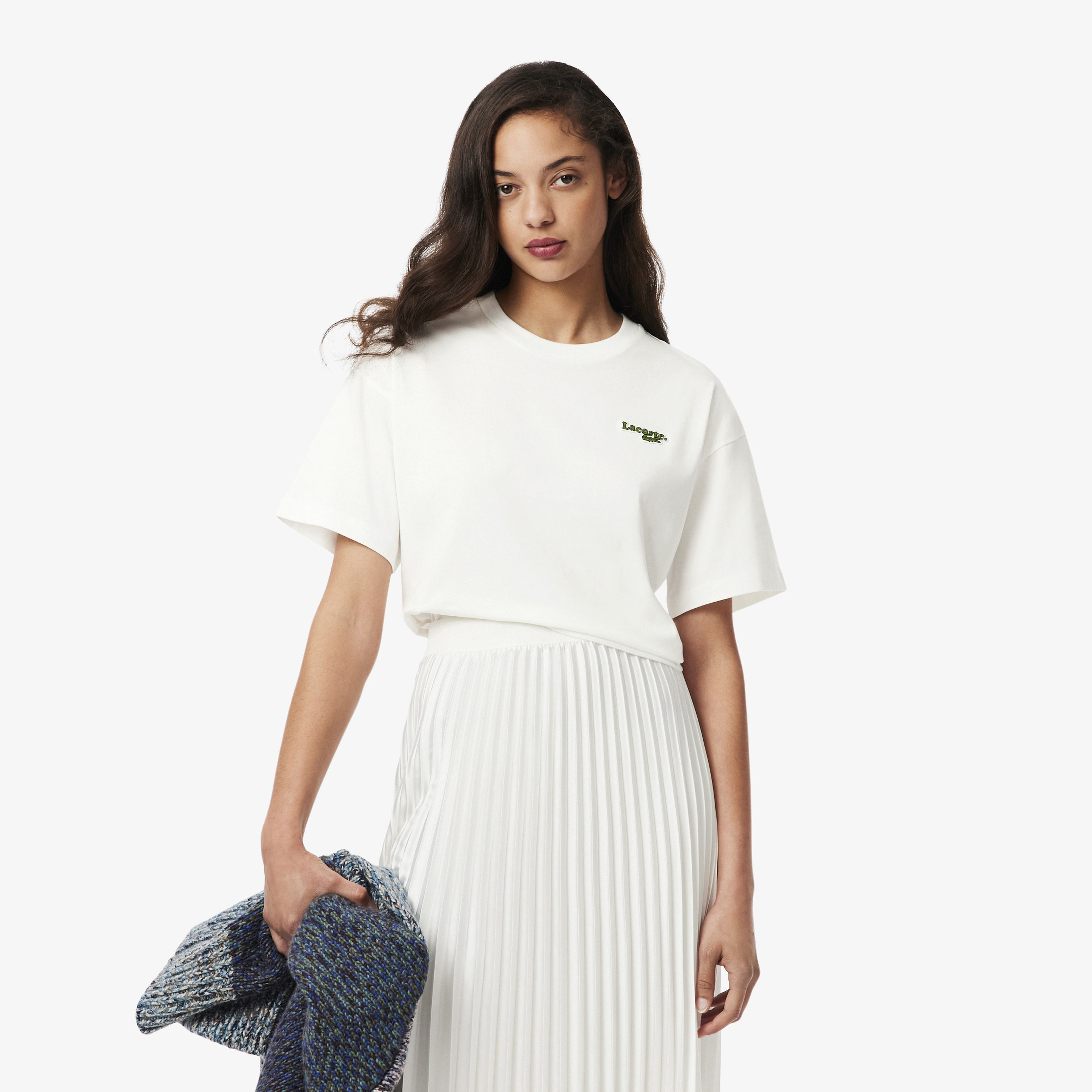 Lacoste Kadın Relaxed Fit Bisiklet Yaka Beyaz T-Shirt