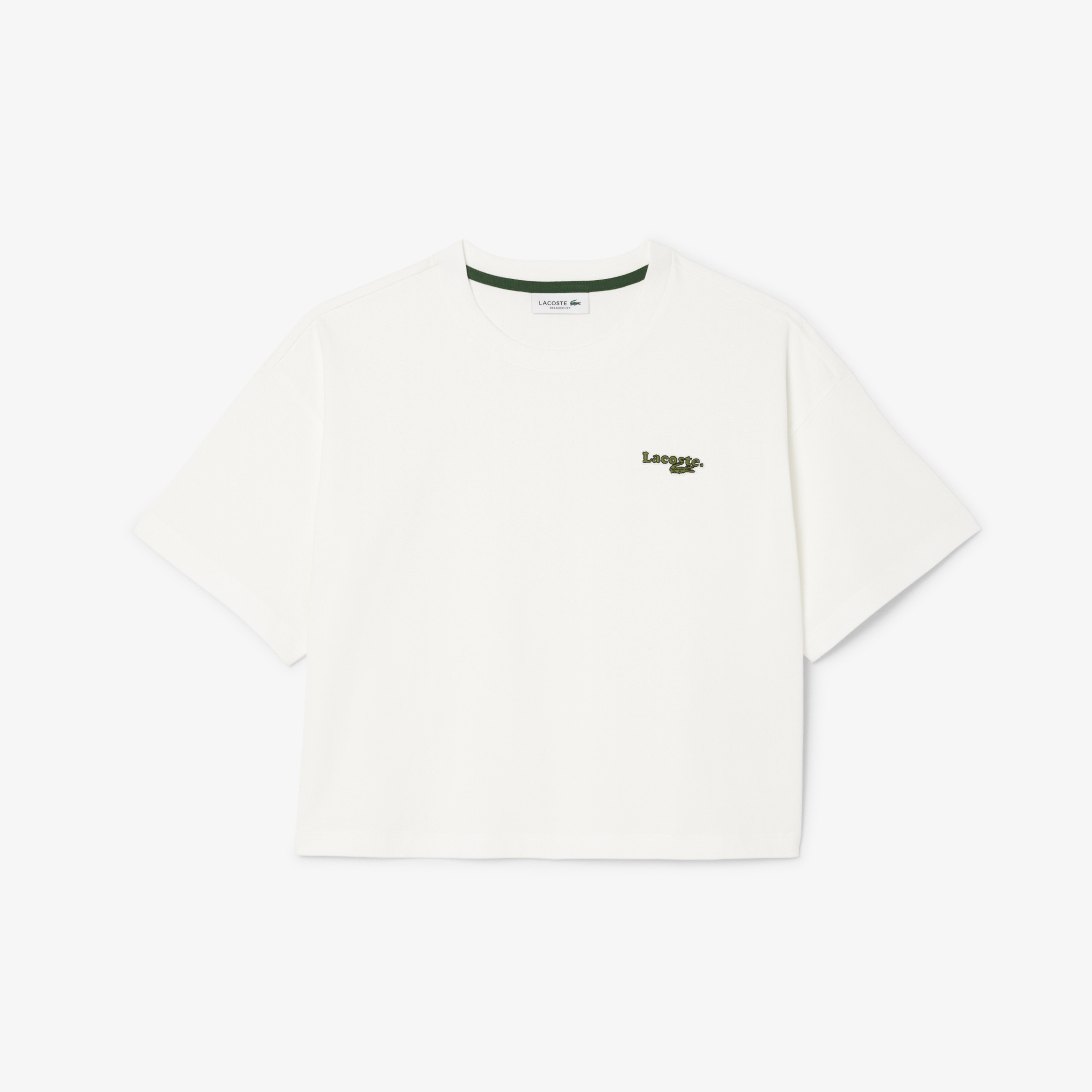 Lacoste Kadın Relaxed Fit Bisiklet Yaka Beyaz T-Shirt