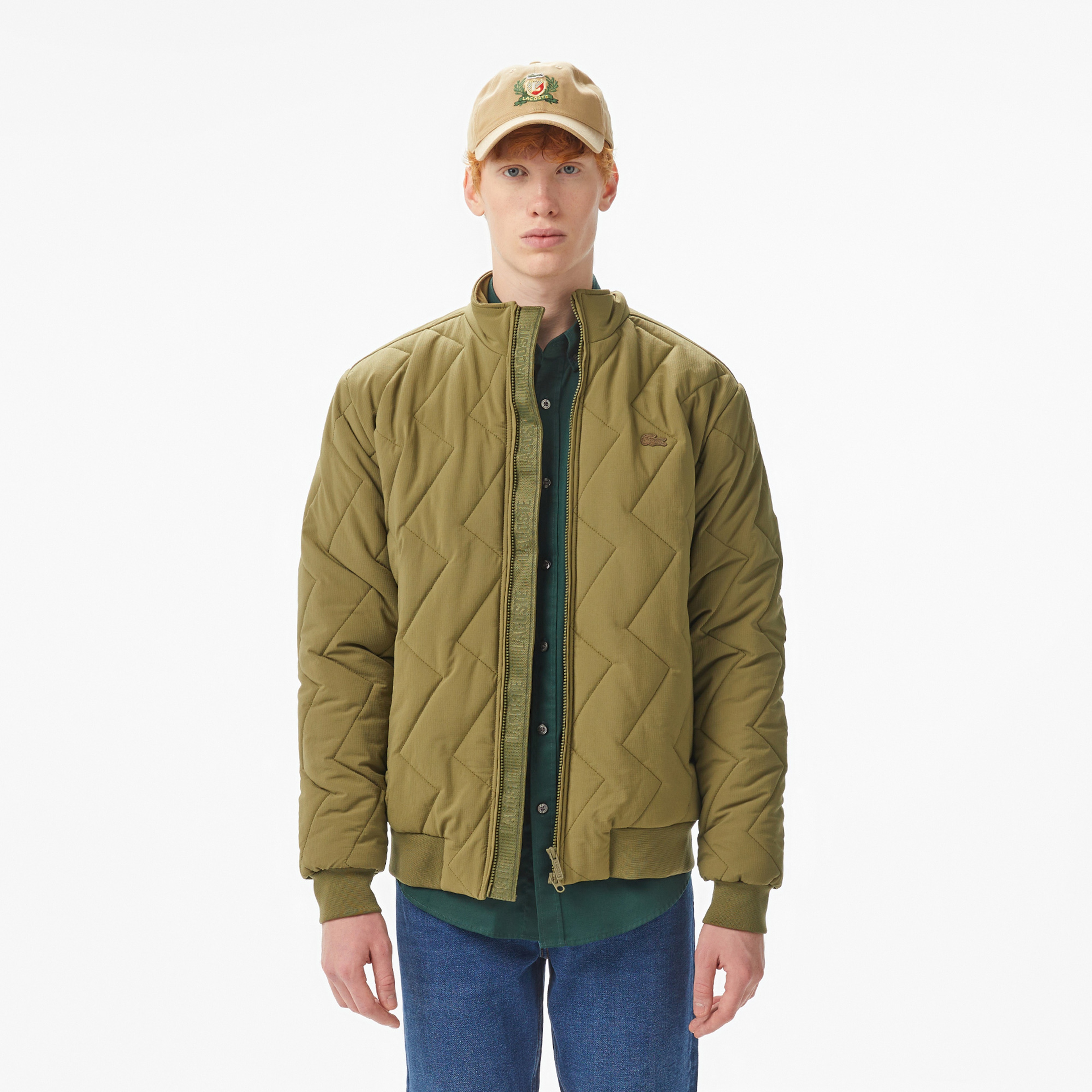 Erkek Dik Yaka Kapitone Haki Mont