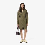 Kadın Oversize Fit Uzun Kollu Fermuarlı Haki Elbise