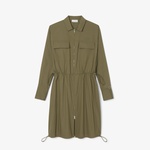 Kadın Oversize Fit Uzun Kollu Fermuarlı Haki Elbise