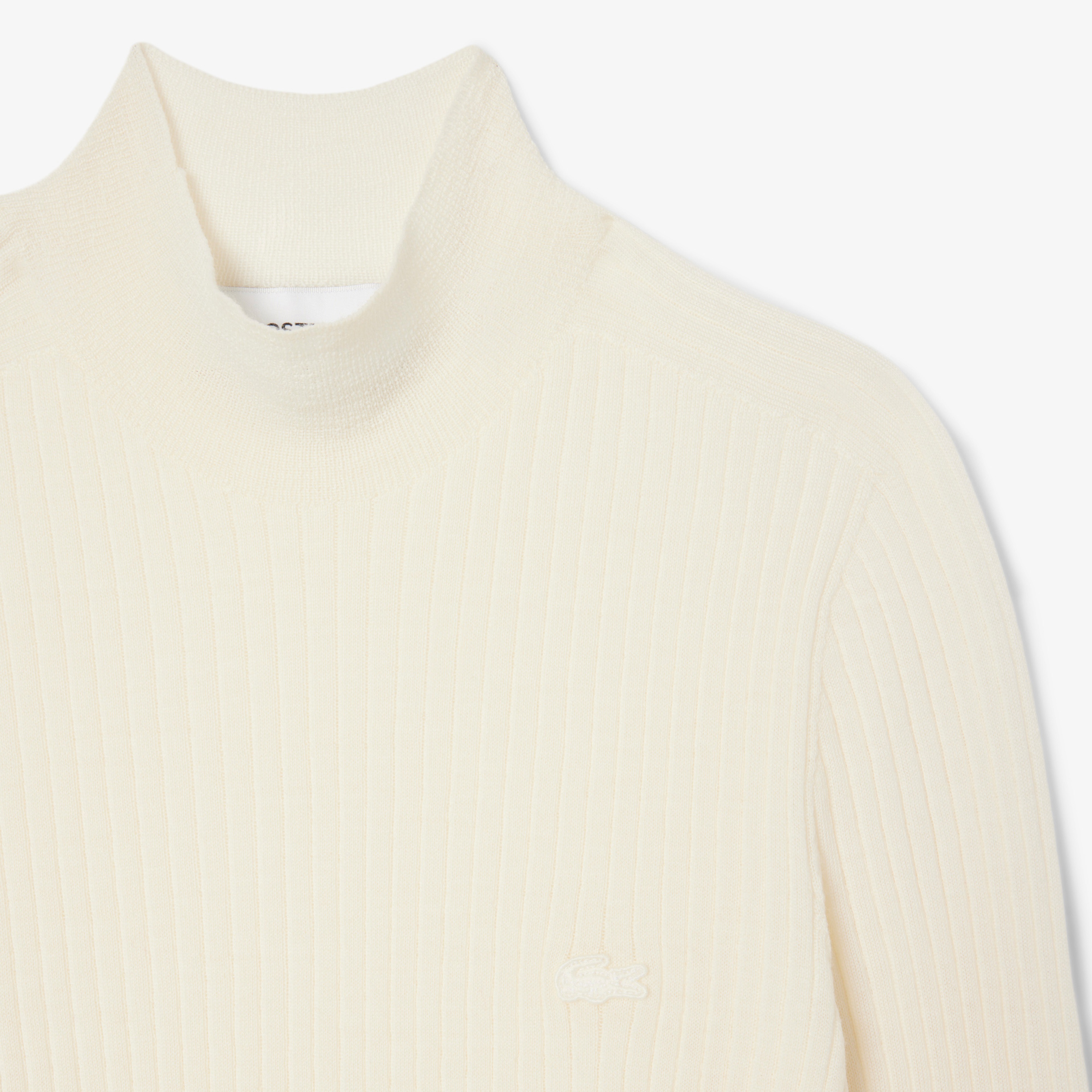 Lacoste Kadın Slim Fit Dik Yaka Beyaz Kazak