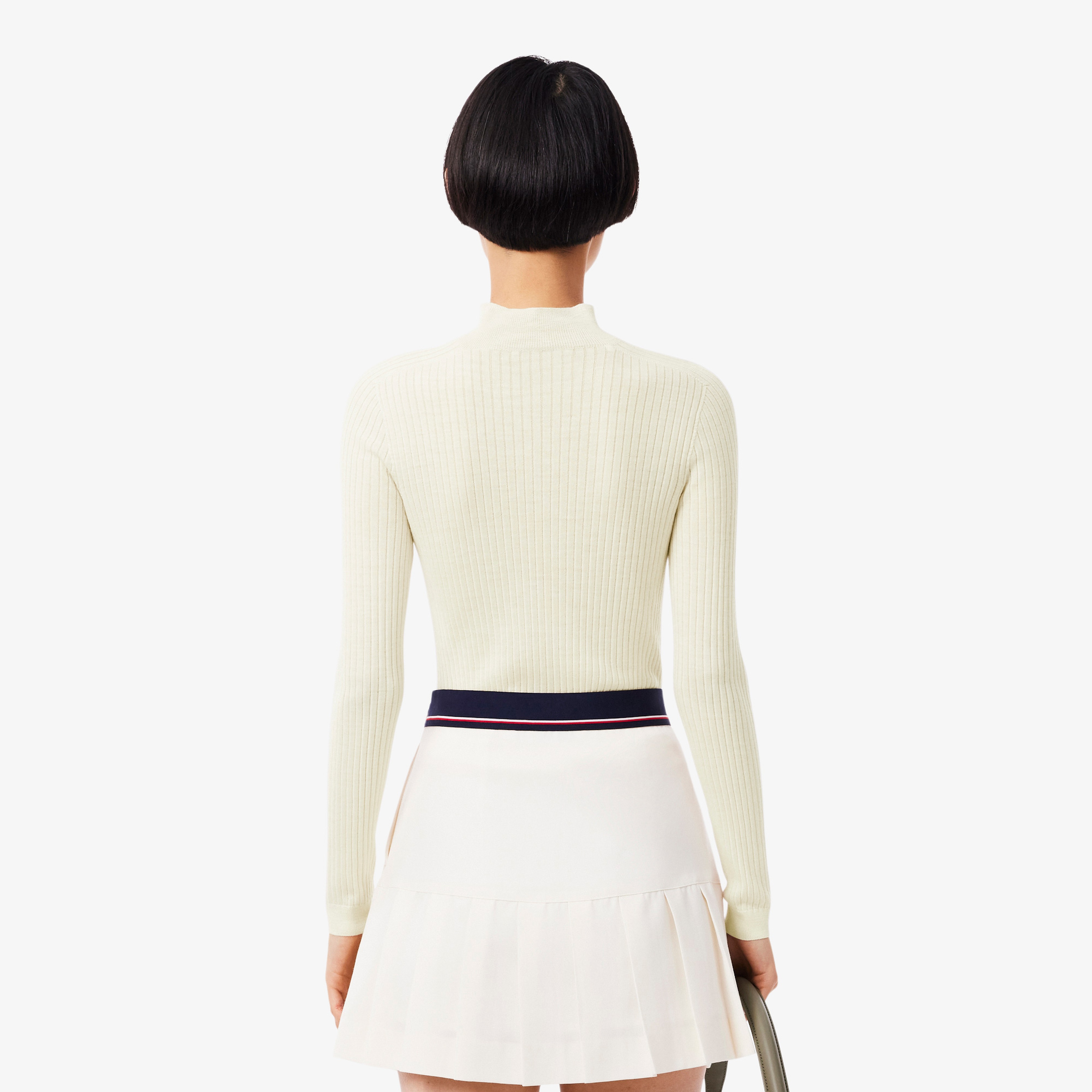 Lacoste Kadın Slim Fit Dik Yaka Beyaz Kazak