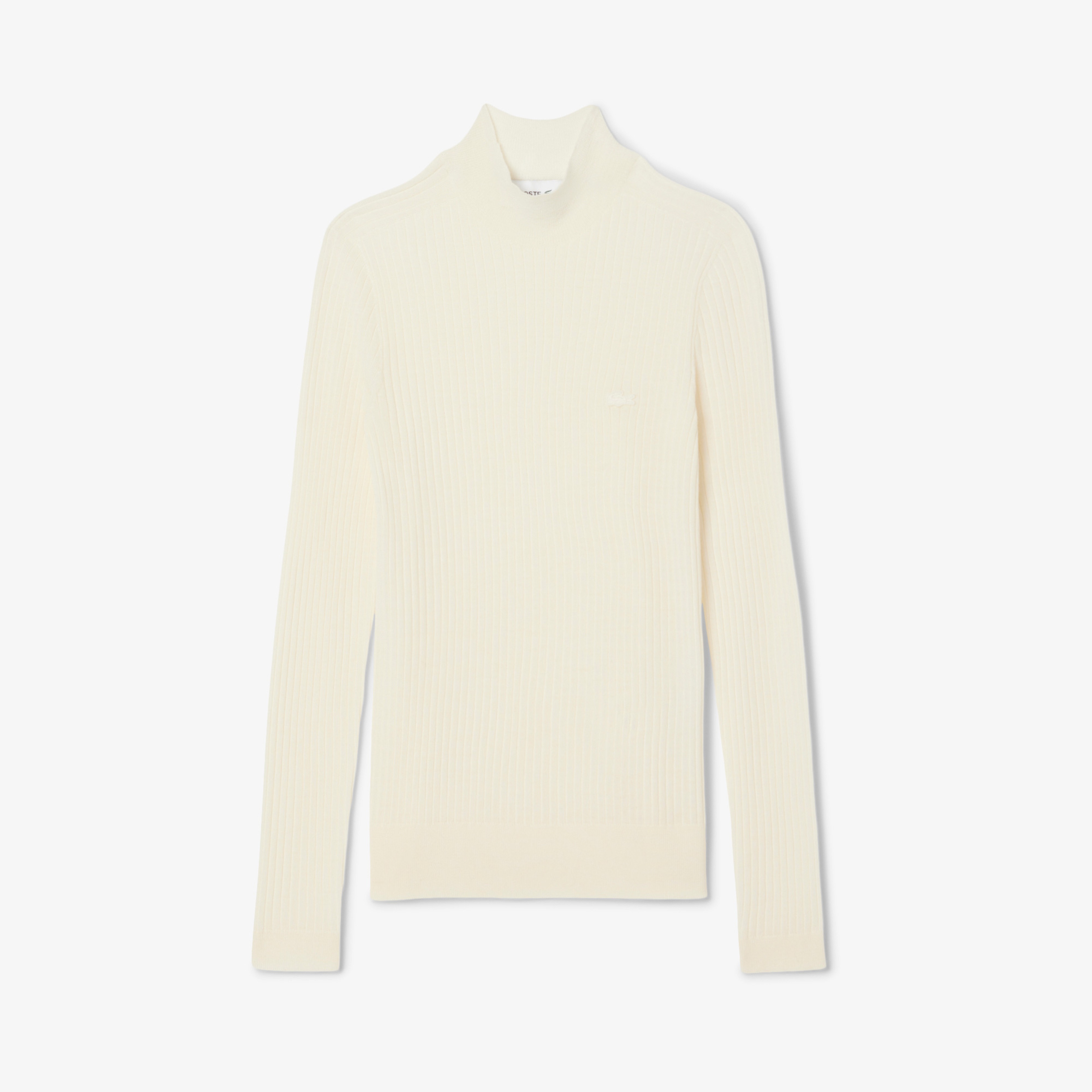 Lacoste Kadın Slim Fit Dik Yaka Beyaz Kazak