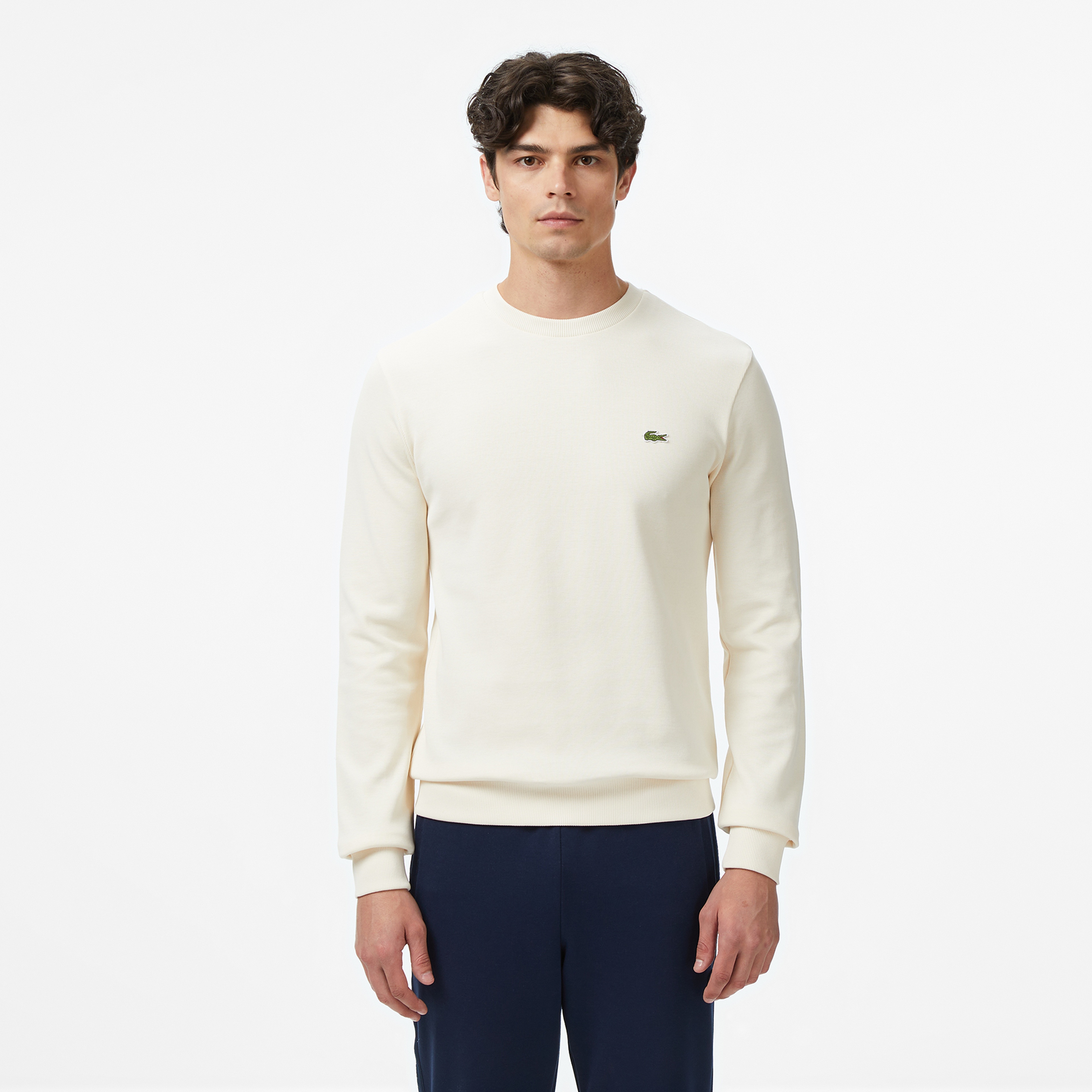 Erkek Classic Fit Uzun Kollu Bisiklet Yaka Krem T-Shirt