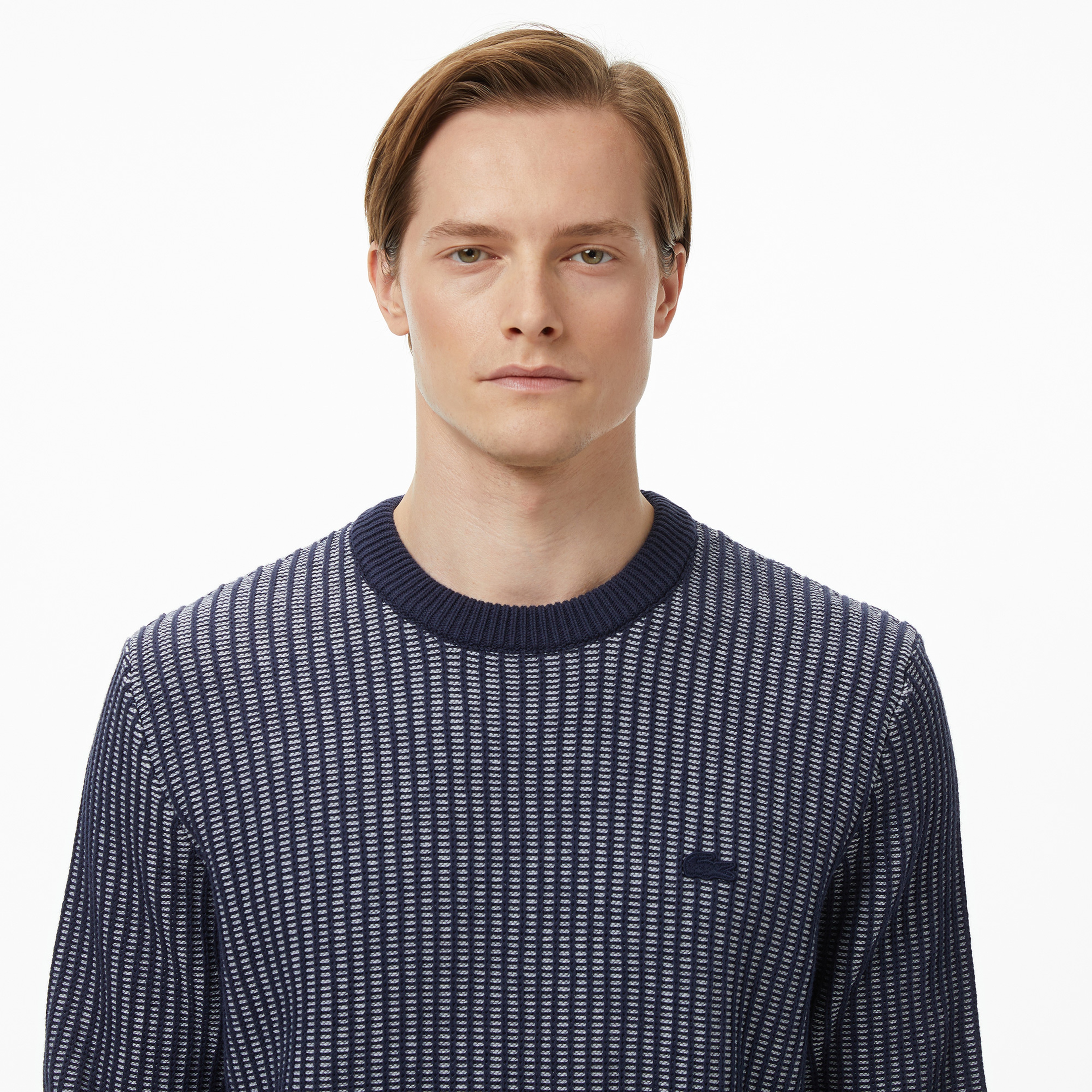 Lacoste Erkek Classic Fit Bisiklet Yaka Desenli Lacivert Kazak