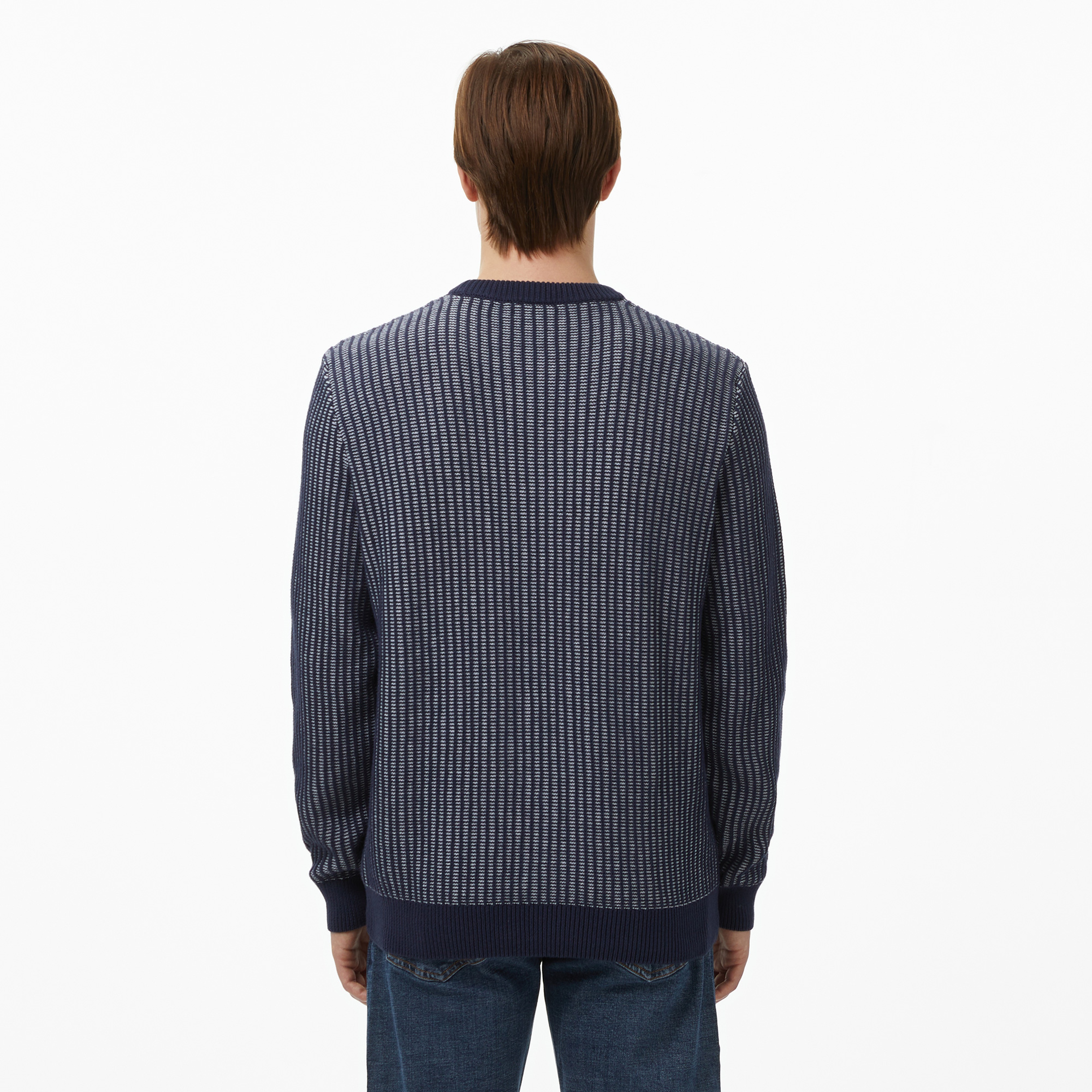 Lacoste Erkek Classic Fit Bisiklet Yaka Desenli Lacivert Kazak