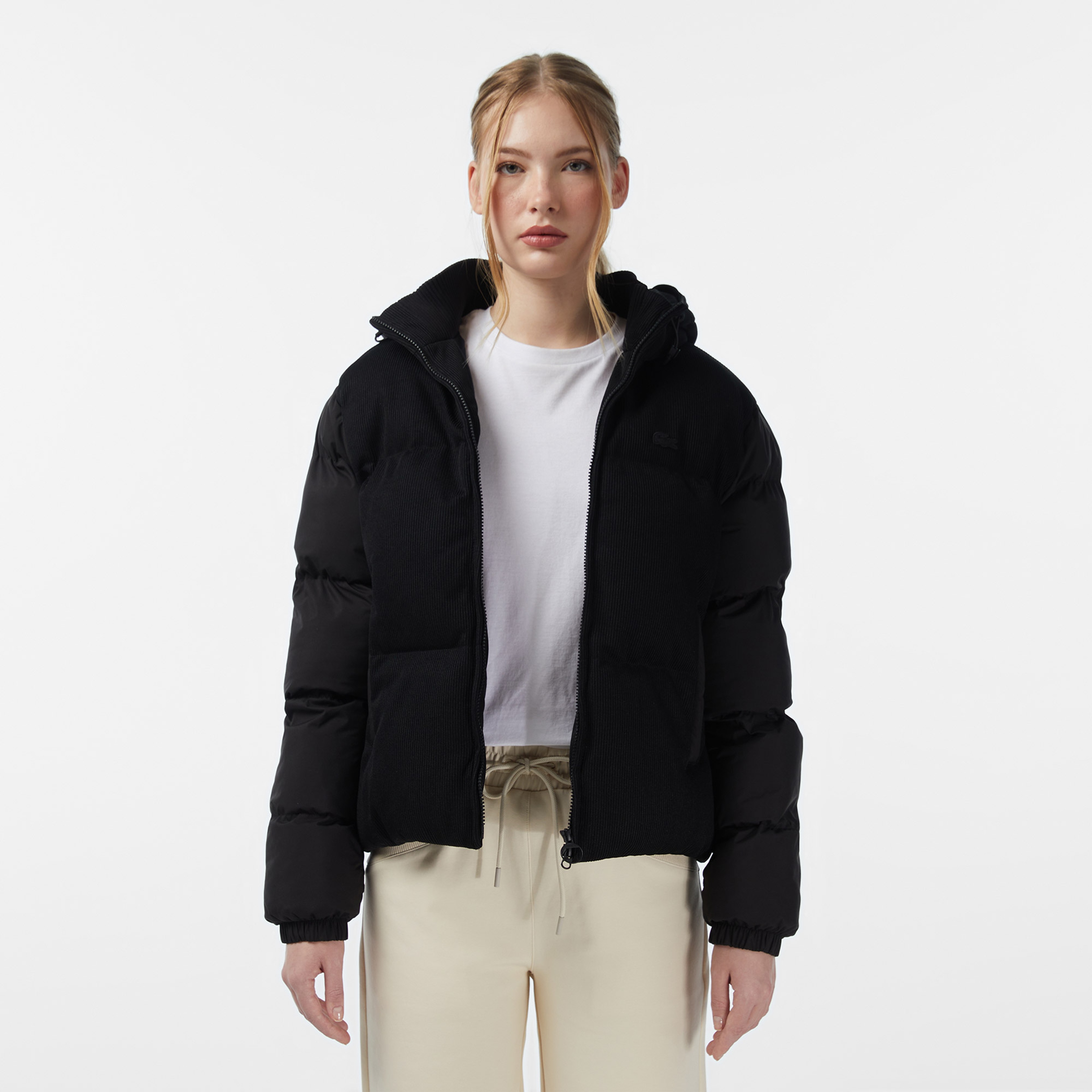 Lacoste Kadın Kapüşonlu Siyah Mont