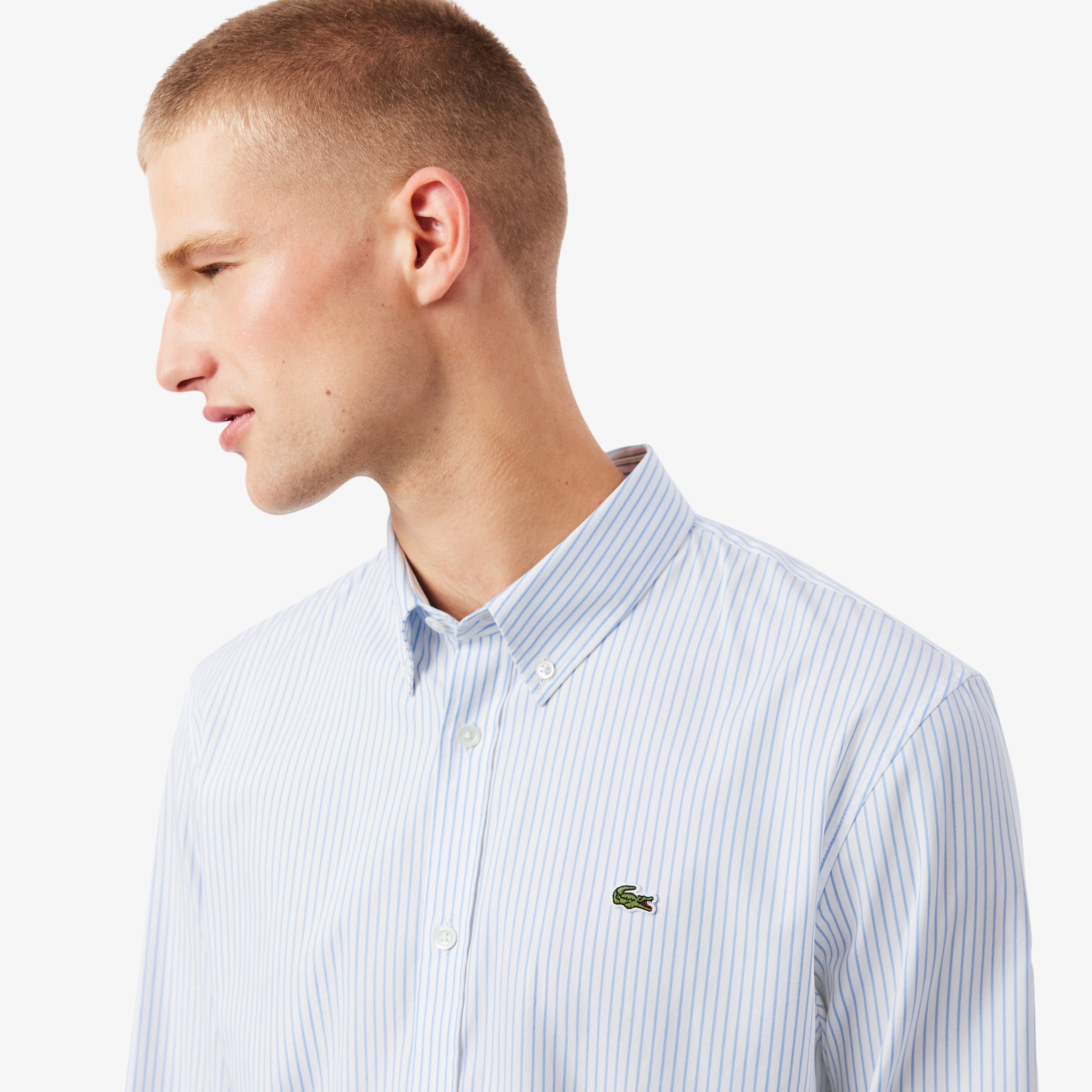 Lacoste Erkek Regular Fit Çizgili Beyaz Gömlek