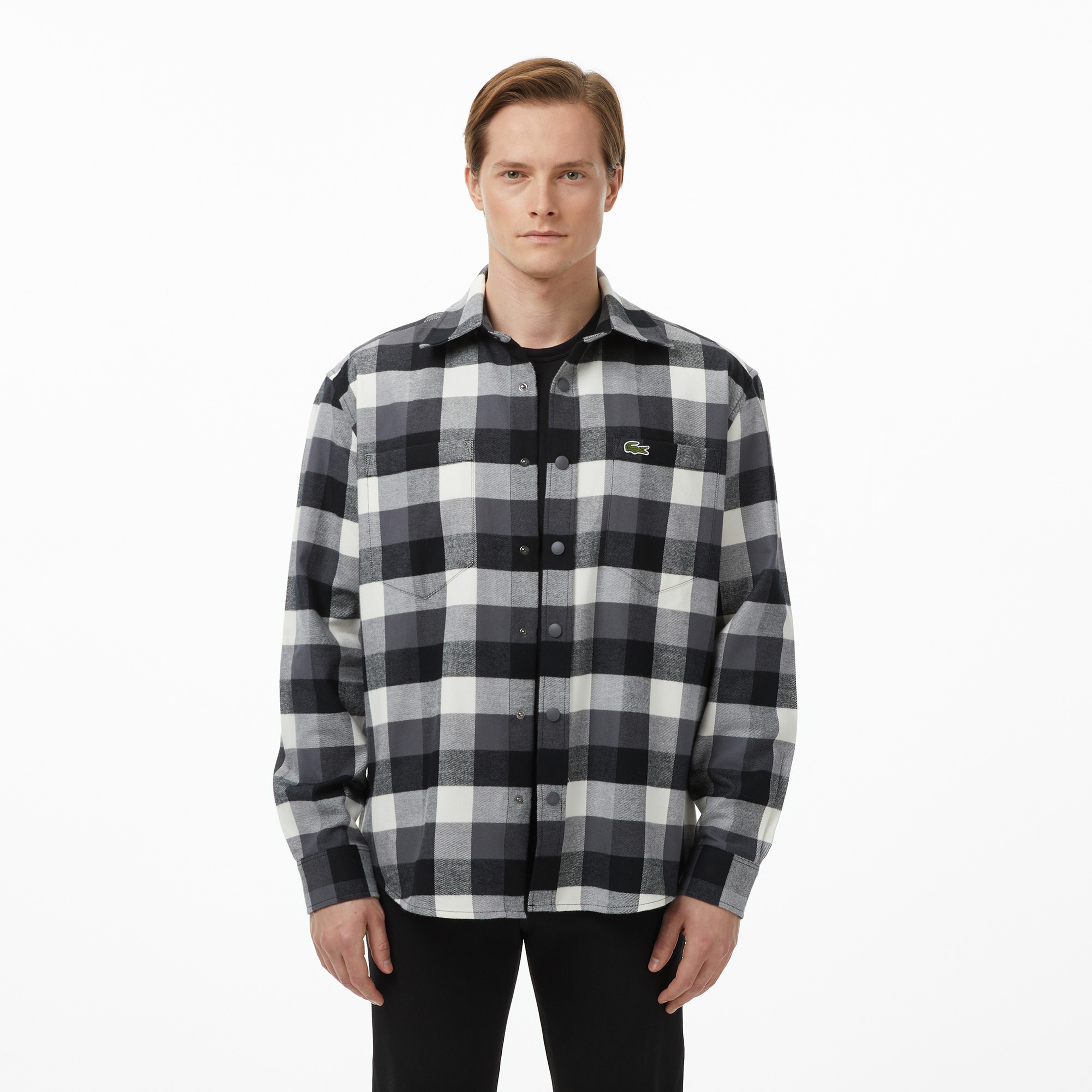 Lacoste Erkek Relaxed Fit Kareli Siyah Gömlek