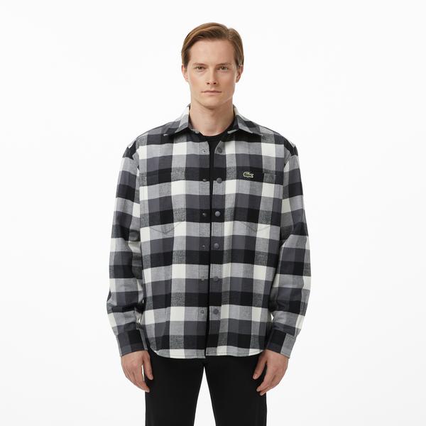 Lacoste Erkek Relaxed Fit Kareli Siyah Gömlek