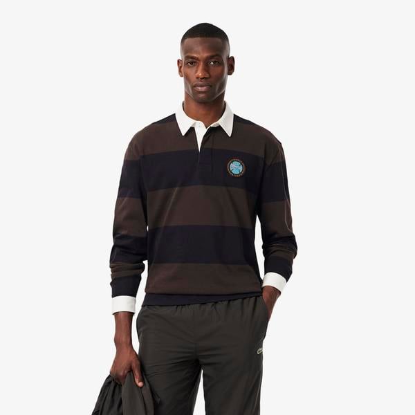 Lacoste Erkek Relaxed Fit Çizgili Koyu Mavi Rugby Polo