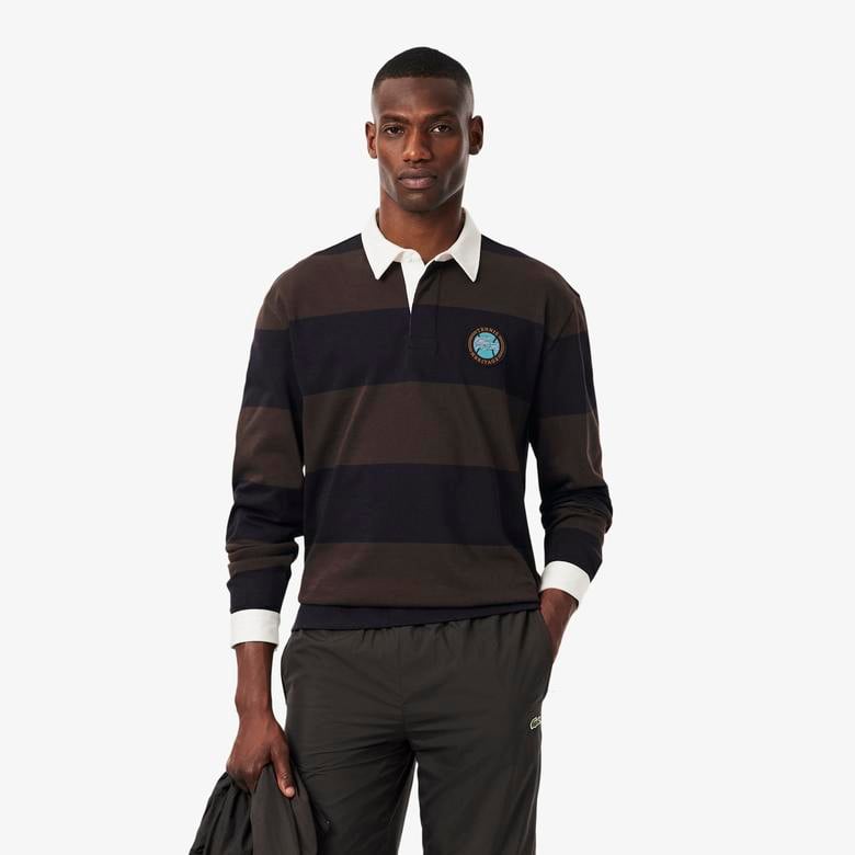 Lacoste Erkek Relaxed Fit Çizgili Koyu Mavi Rugby Polo