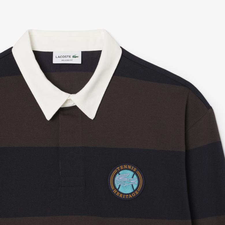 Lacoste Erkek Relaxed Fit Çizgili Koyu Mavi Rugby Polo