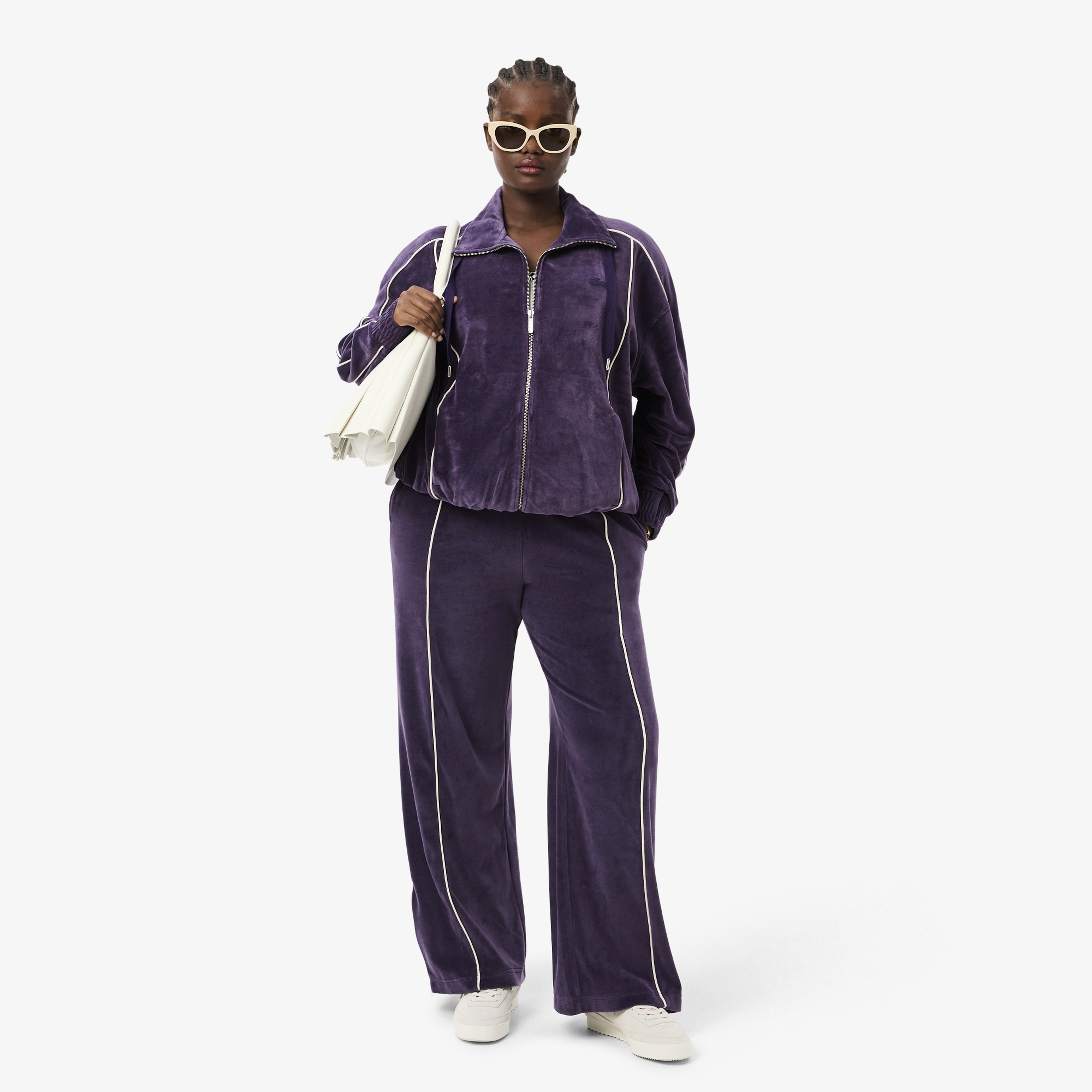 Lacoste Kadın Wide Leg Desenli Mor Eşofman Altı