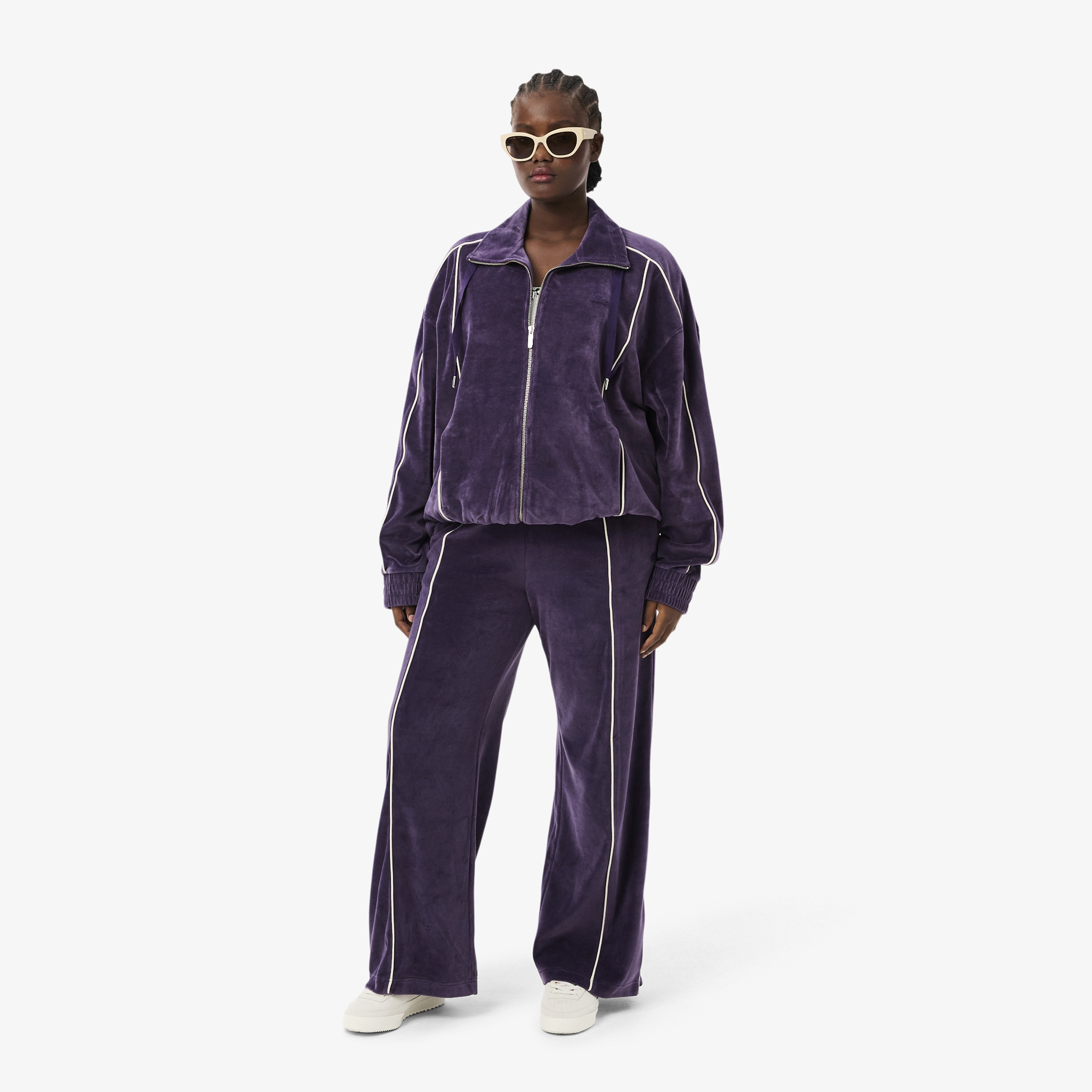 Lacoste Kadın Wide Leg Desenli Mor Eşofman Altı